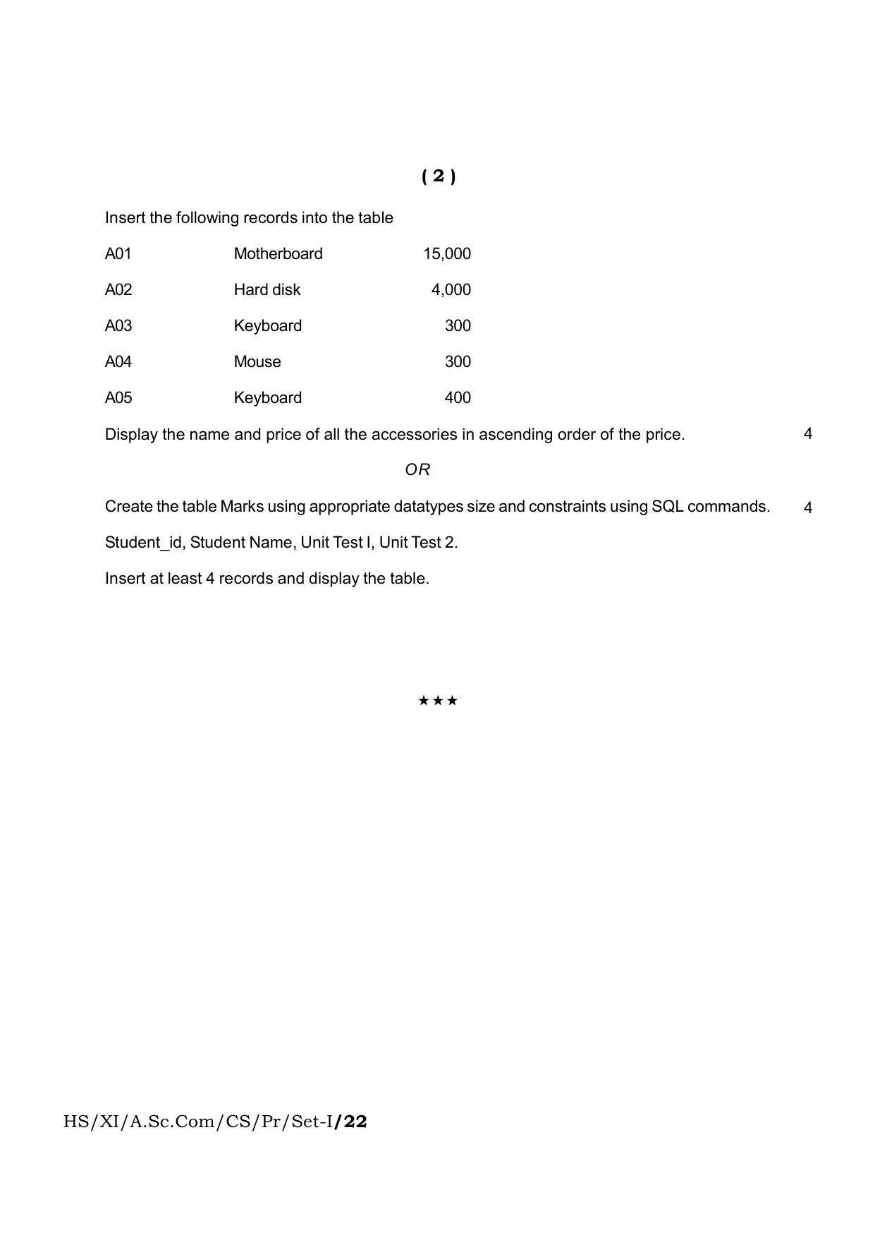 Meghalaya Board (MBOSE) Class 11 Computer Science Set I to VII (practical) 2022 Question Paper - Page 2