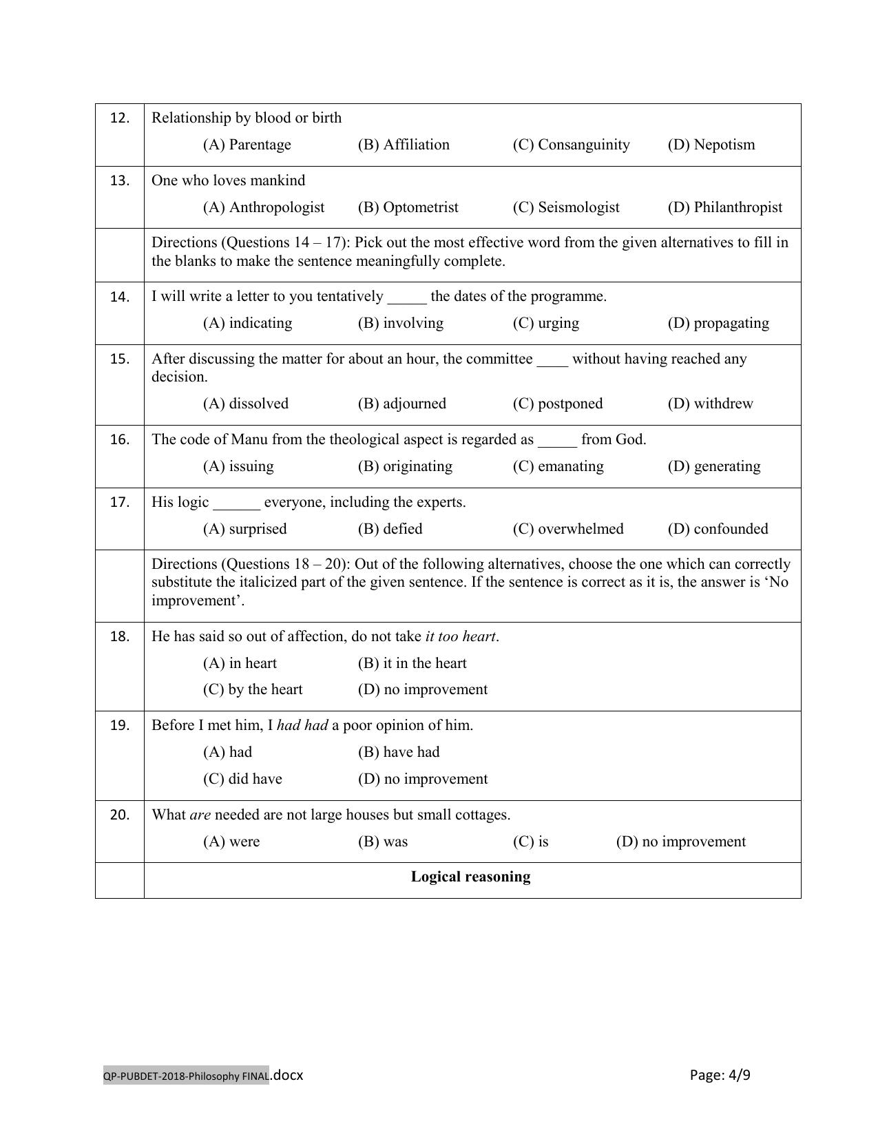 PUBDET 2018 Philosophy Question Papers - Page 4