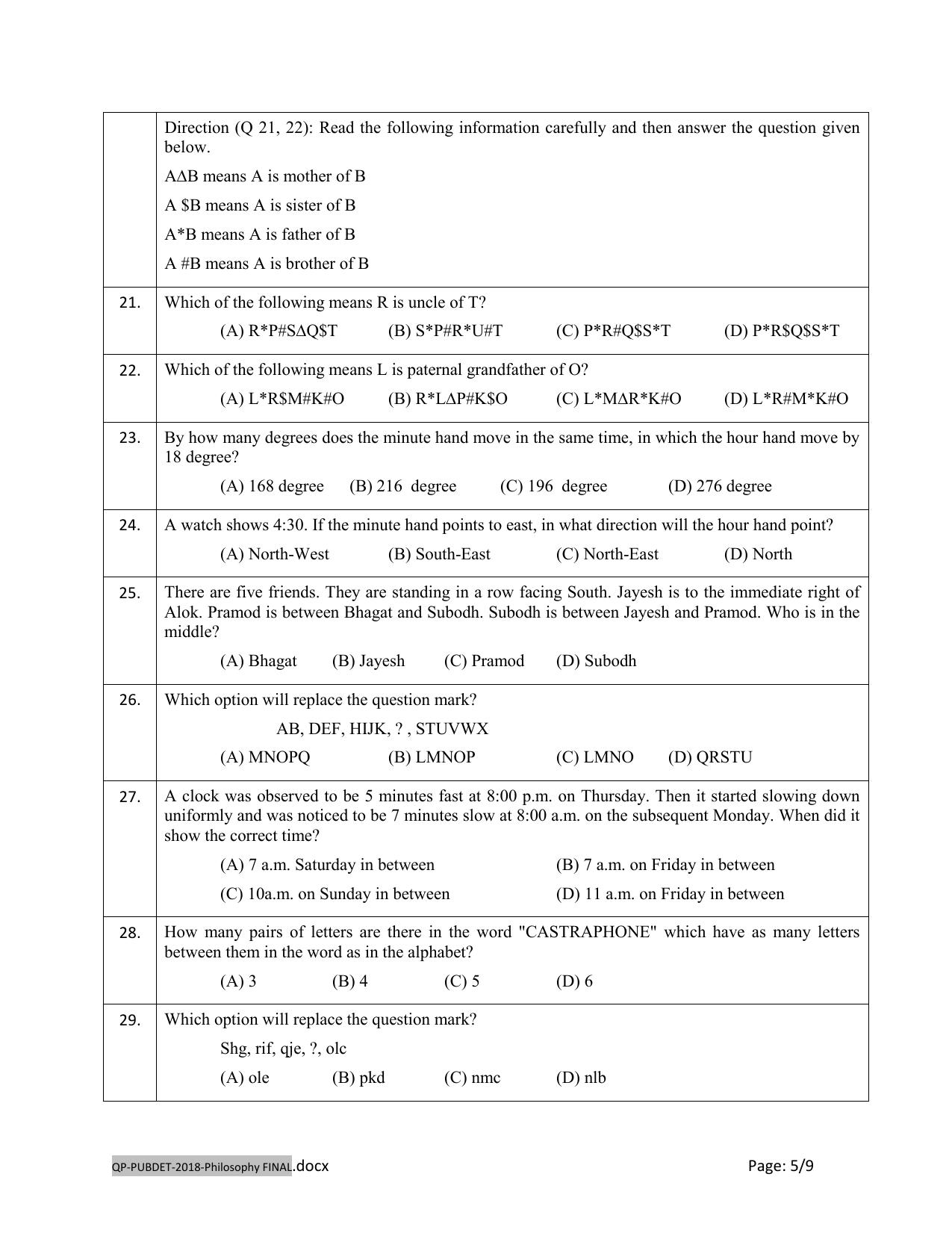 PUBDET 2018 Philosophy Question Papers - Page 5
