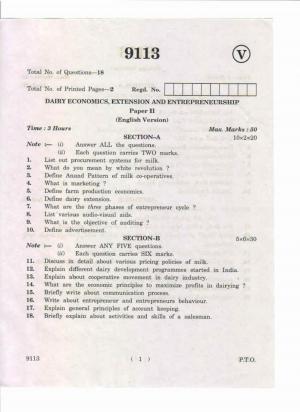 AP Inter. 2nd Year Vocational Question Paper May – 2019 - Dairy Economics, Extension and Enterepreneurship-II
