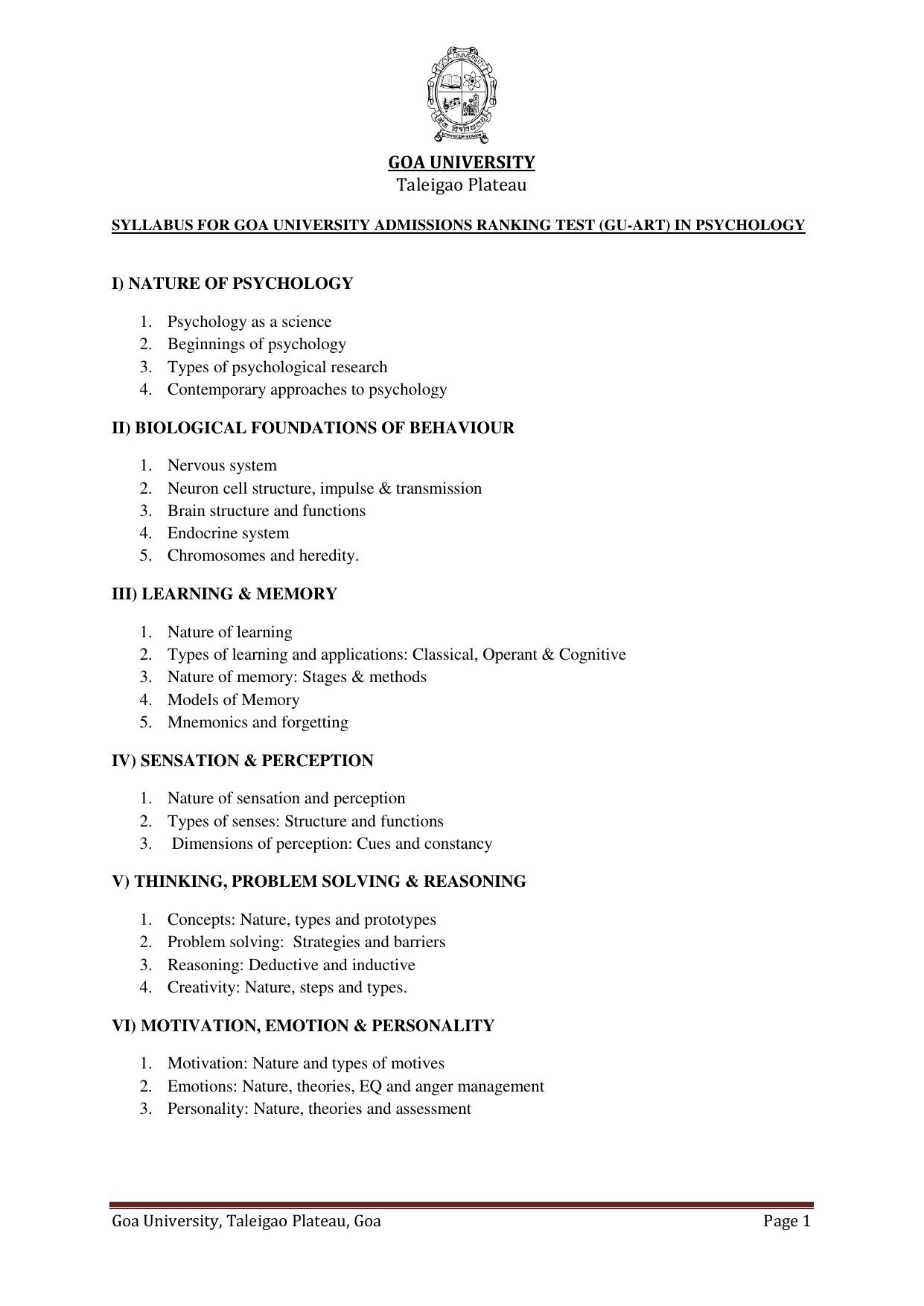 GU ART Psychology Syllabus - Page 1