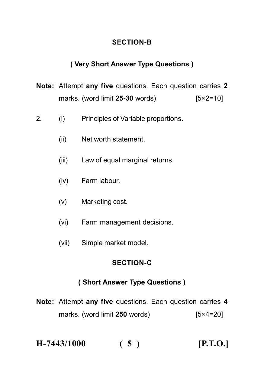 Sarguja University Question Paper July-2022 : M.Sc. In Farm-Forestry (Fourth sem.)Farm Forestry And Farm Business Management Paper 1 - Page 5