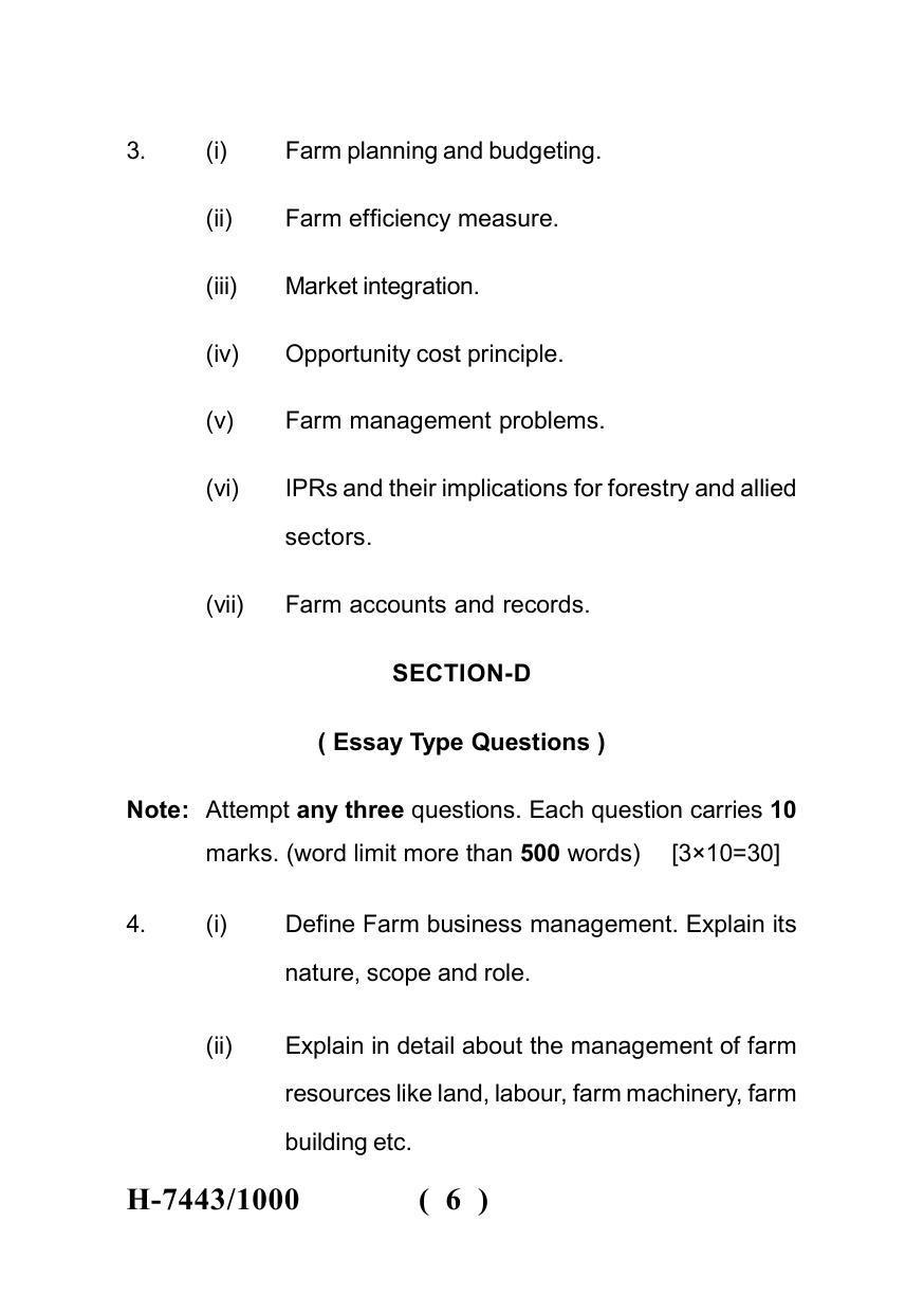 Sarguja University Question Paper July-2022 : M.Sc. In Farm-Forestry (Fourth sem.)Farm Forestry And Farm Business Management Paper 1 - Page 6