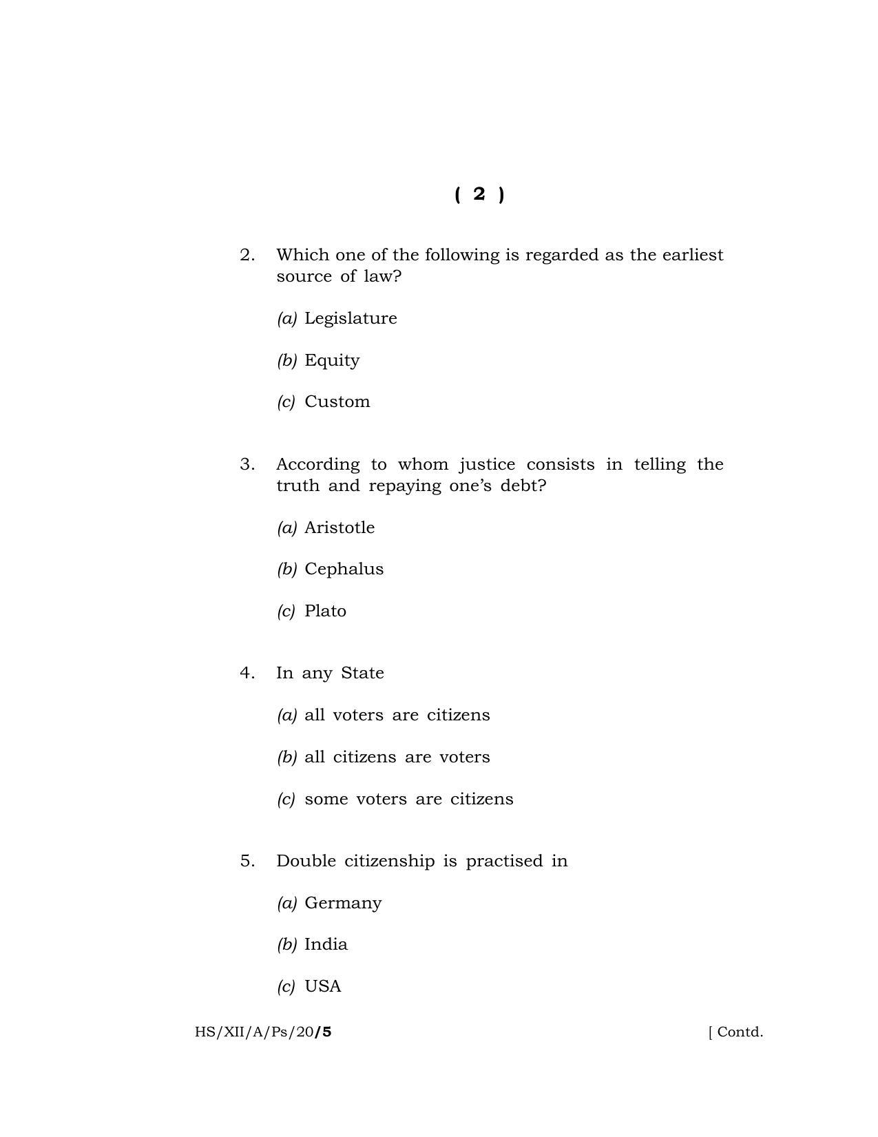 Meghalaya Board (MBOSE) Class 12 POLITICAL SCIENCE 2020 Question Paper - Page 2