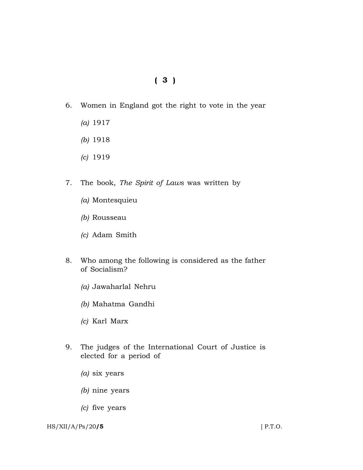 Meghalaya Board (MBOSE) Class 12 POLITICAL SCIENCE 2020 Question Paper - Page 3