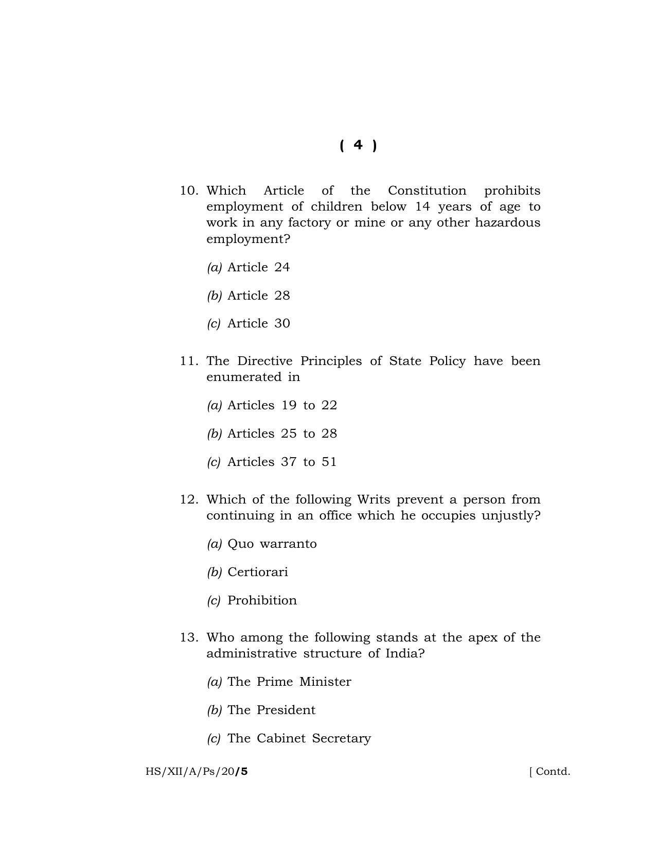 Meghalaya Board (MBOSE) Class 12 POLITICAL SCIENCE 2020 Question Paper - Page 4
