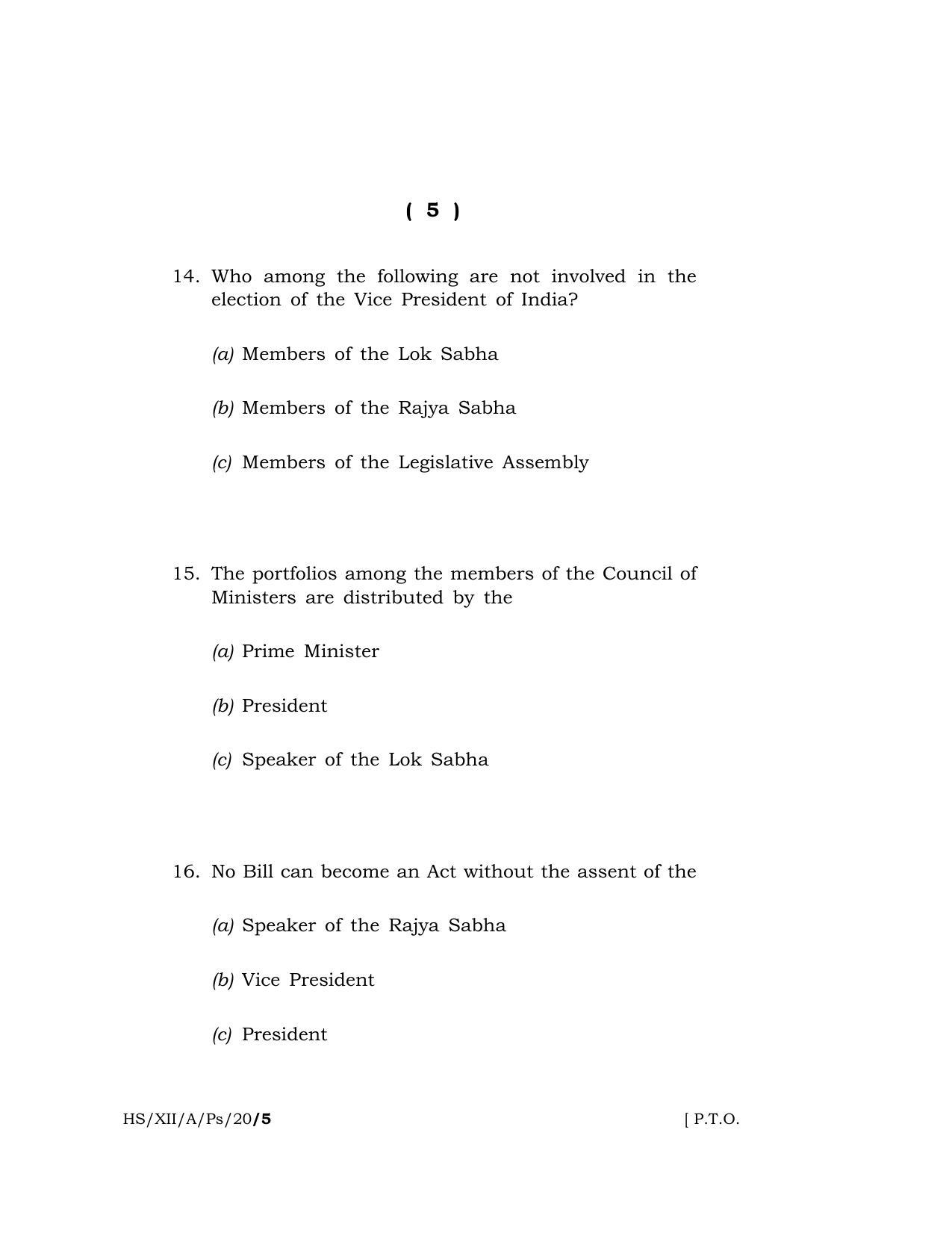 Meghalaya Board (MBOSE) Class 12 POLITICAL SCIENCE 2020 Question Paper - Page 5