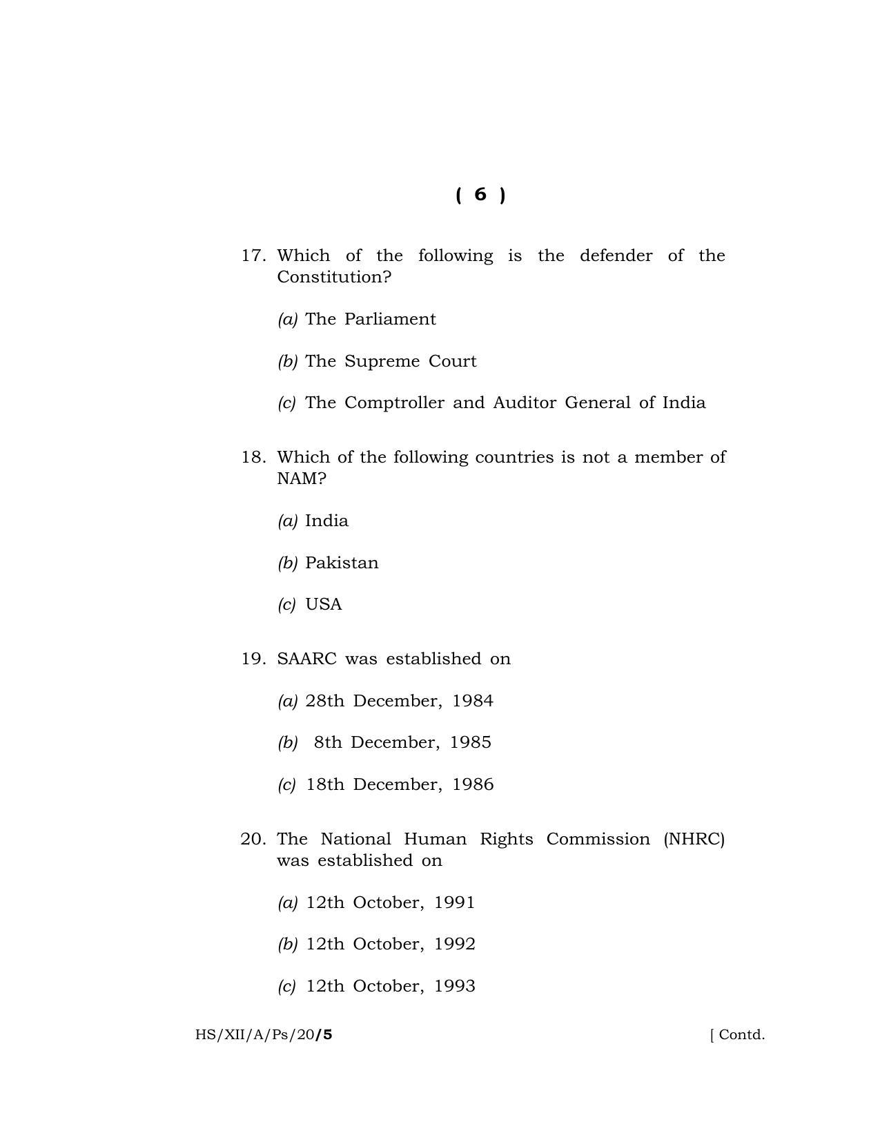 Meghalaya Board (MBOSE) Class 12 POLITICAL SCIENCE 2020 Question Paper - Page 6