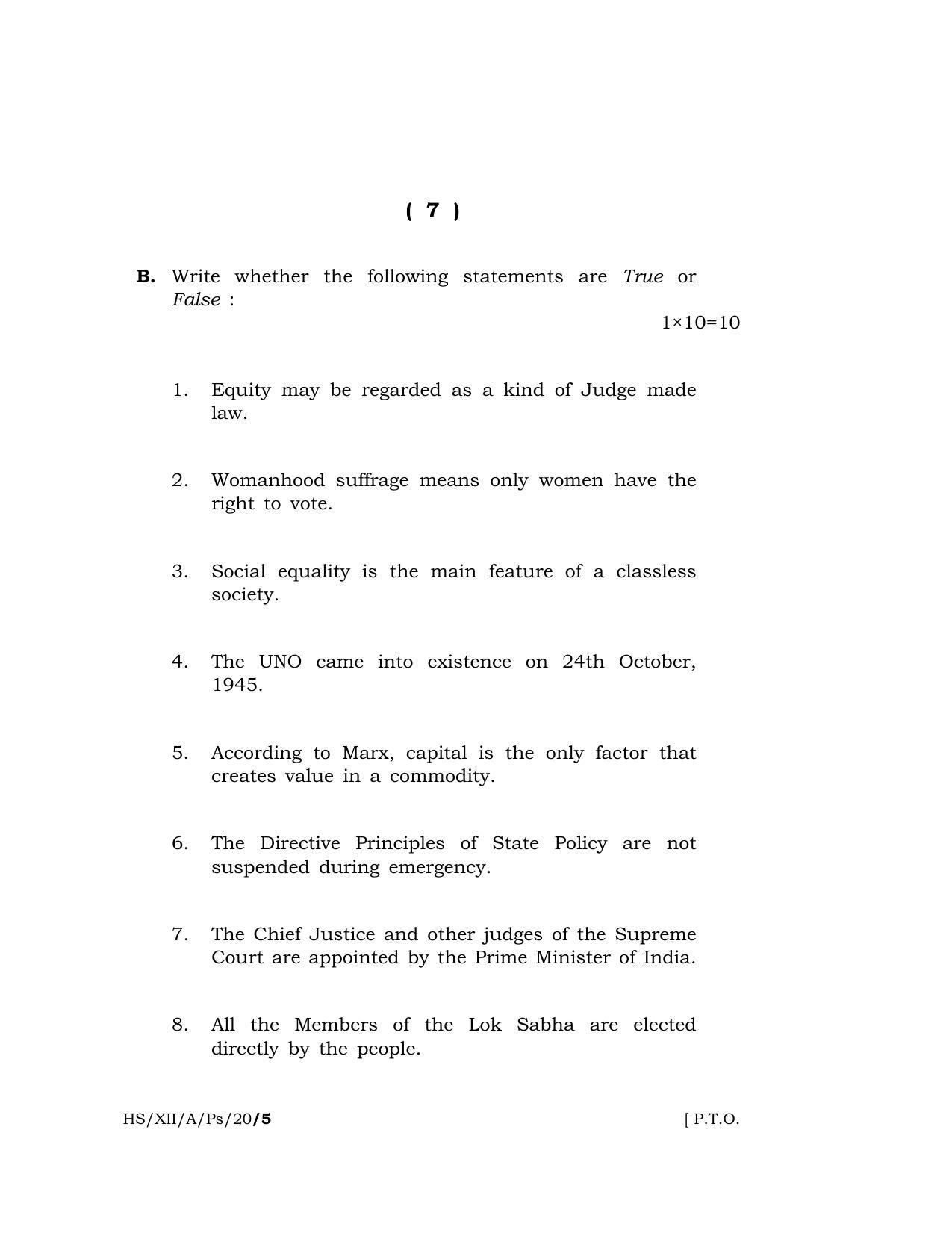 Meghalaya Board (MBOSE) Class 12 POLITICAL SCIENCE 2020 Question Paper - Page 7
