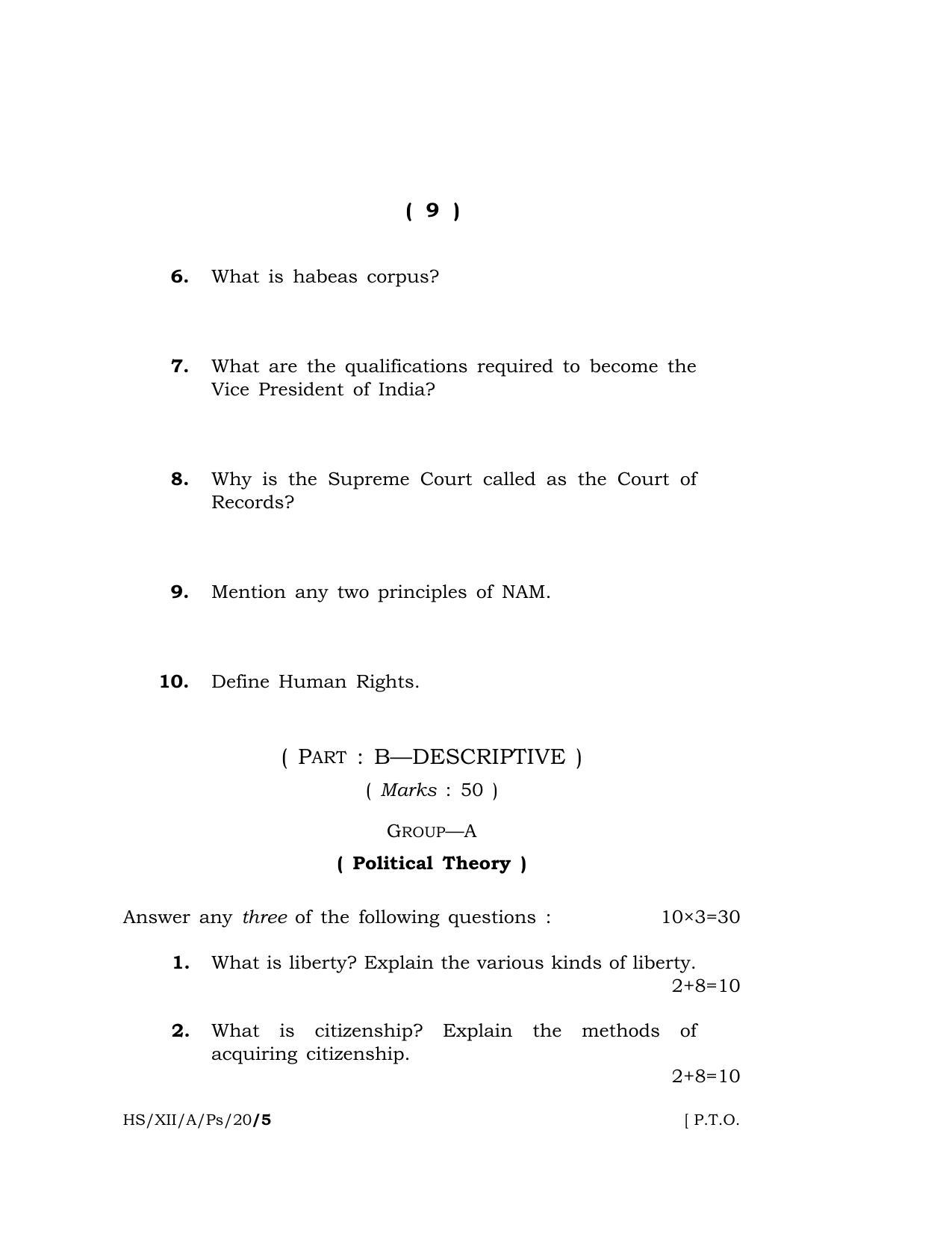 Meghalaya Board (MBOSE) Class 12 POLITICAL SCIENCE 2020 Question Paper - Page 9