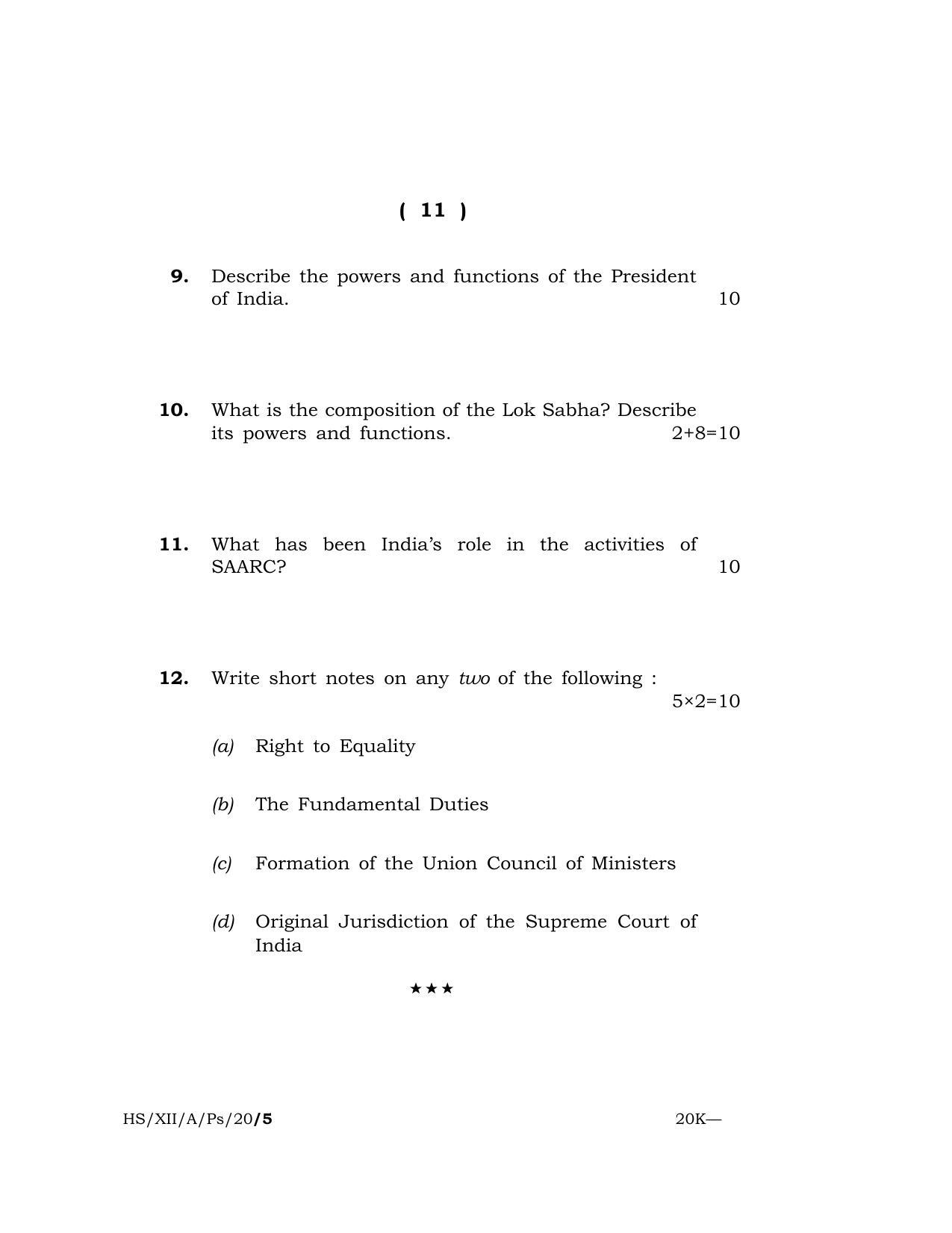 Meghalaya Board (MBOSE) Class 12 POLITICAL SCIENCE 2020 Question Paper - Page 11