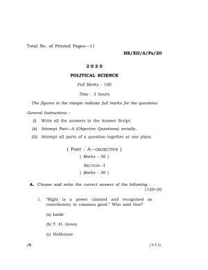 Meghalaya Board (MBOSE) Class 12 POLITICAL SCIENCE 2020 Question Paper