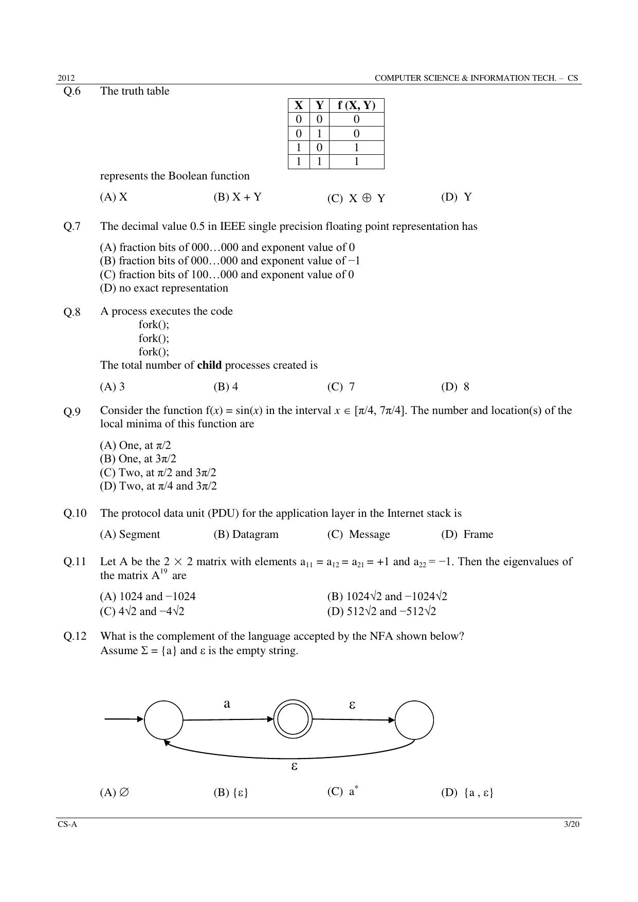GATE 2012 Computer Science and Information Technology (CS) Question Paper with Answer Key - Page 3