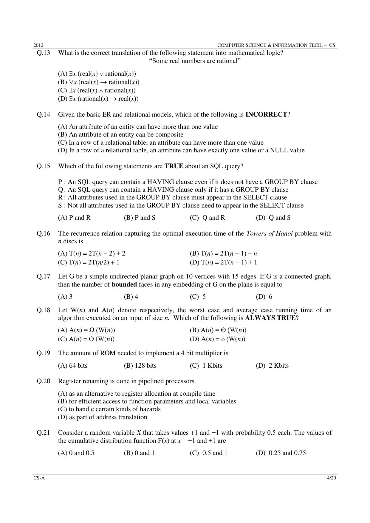 GATE 2012 Computer Science and Information Technology (CS) Question Paper with Answer Key - Page 4