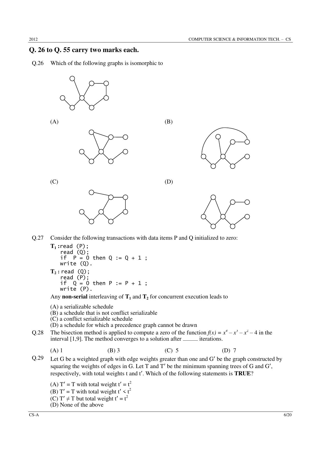 GATE 2012 Computer Science and Information Technology (CS) Question Paper with Answer Key - Page 6