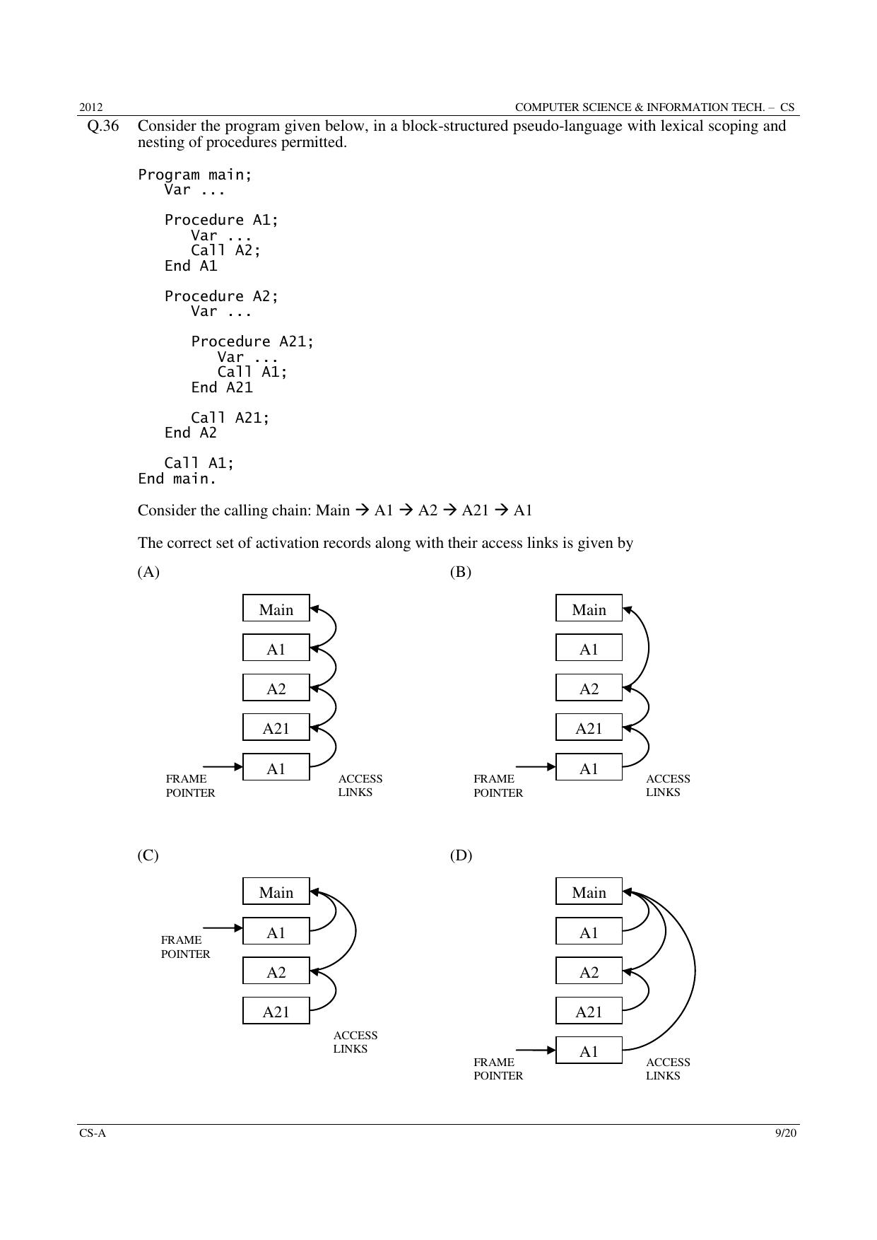 GATE 2012 Computer Science and Information Technology (CS) Question Paper with Answer Key - Page 9