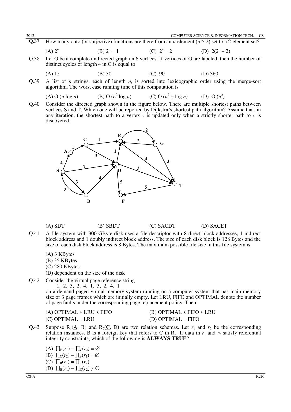 GATE 2012 Computer Science and Information Technology (CS) Question Paper with Answer Key - Page 10
