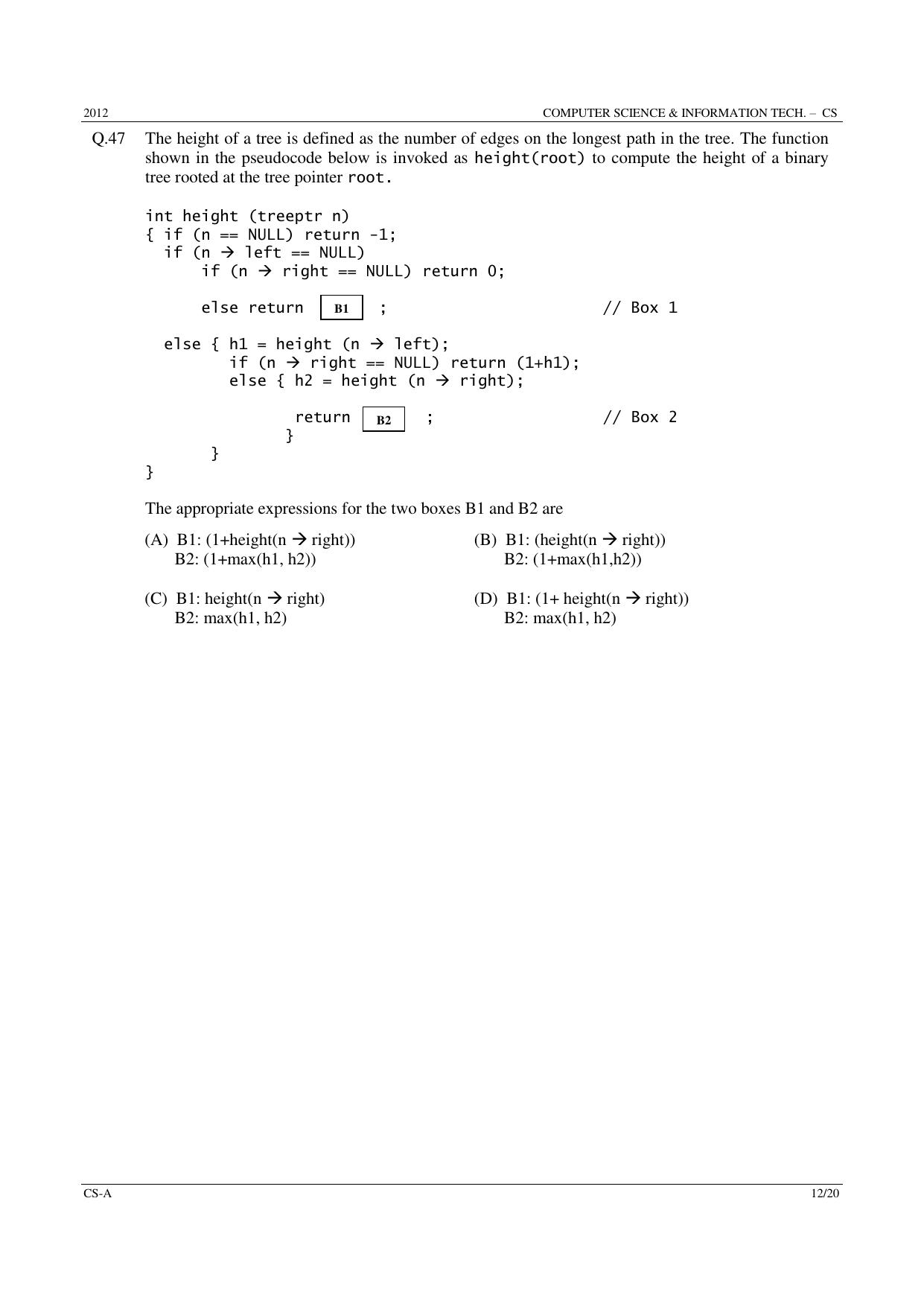 GATE 2012 Computer Science and Information Technology (CS) Question Paper with Answer Key - Page 12