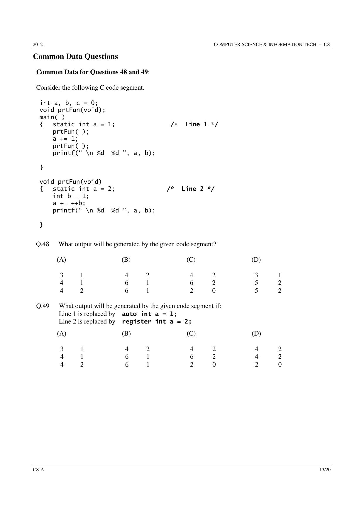 GATE 2012 Computer Science and Information Technology (CS) Question Paper with Answer Key - Page 13