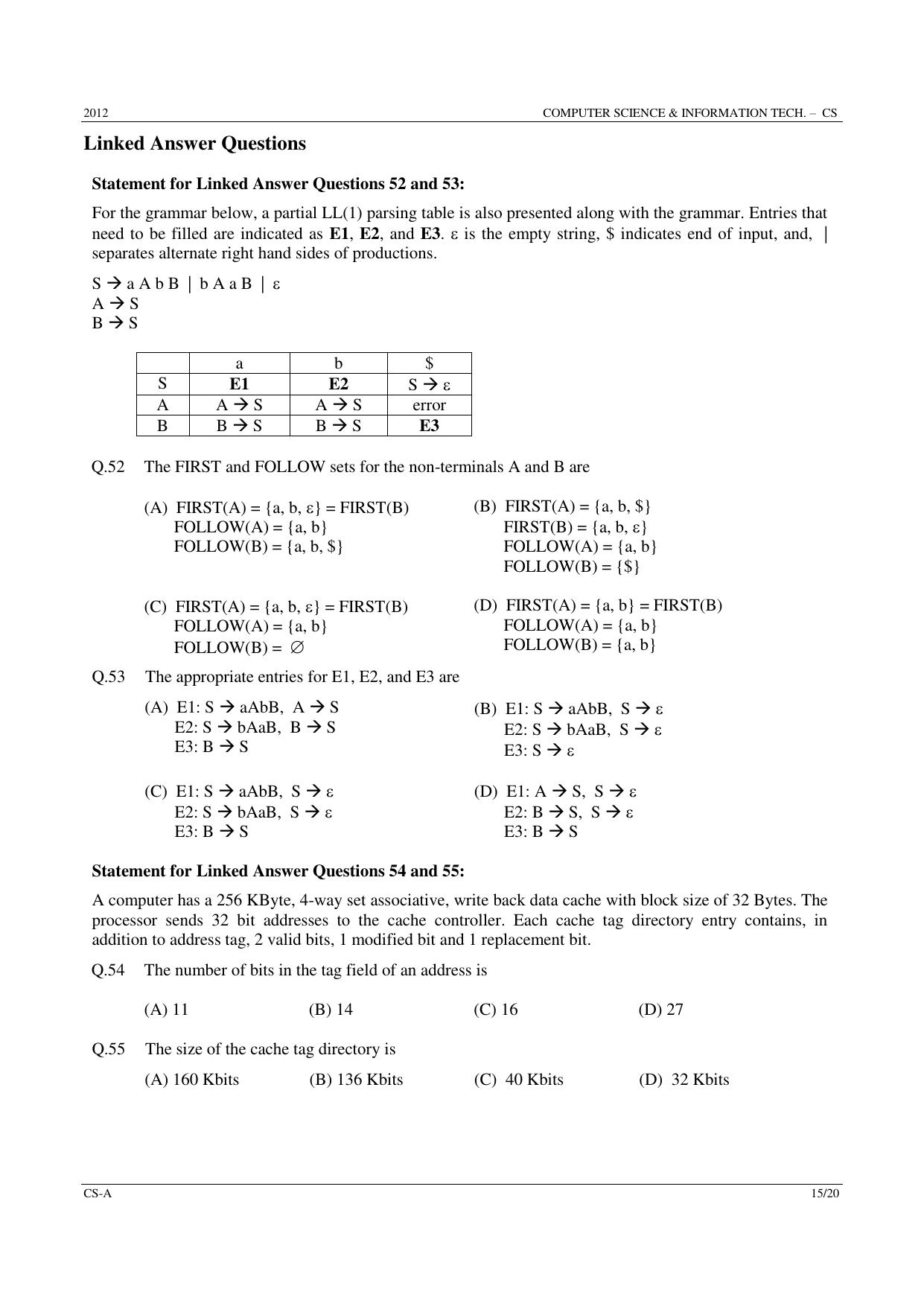 GATE 2012 Computer Science and Information Technology (CS) Question Paper with Answer Key - Page 15