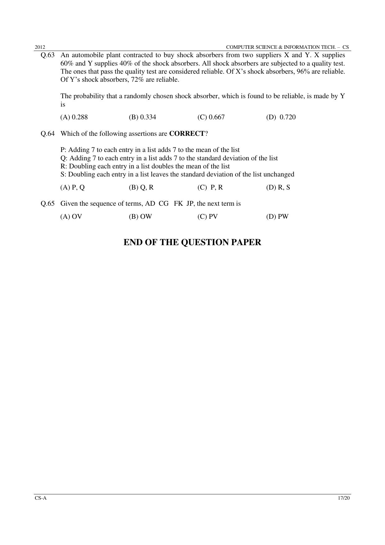 GATE 2012 Computer Science and Information Technology (CS) Question Paper with Answer Key - Page 17