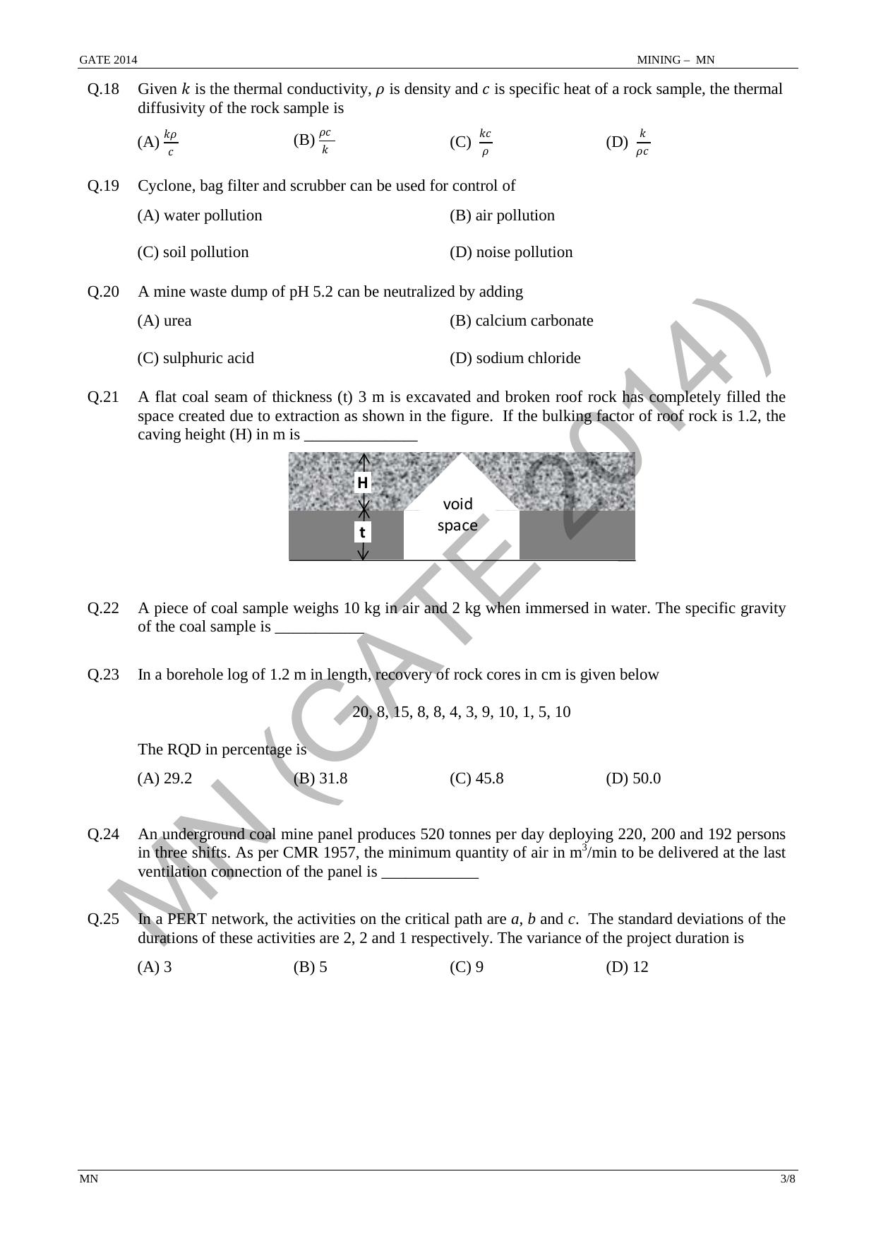 GATE 2014 Mining Engineering (MN) Question Paper with Answer Key - Page 9