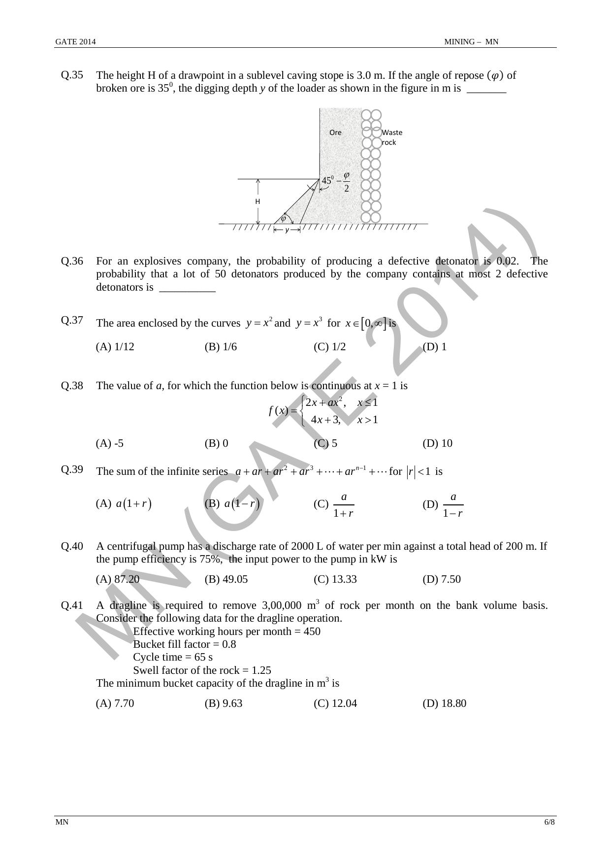 GATE 2014 Mining Engineering (MN) Question Paper with Answer Key - Page 12