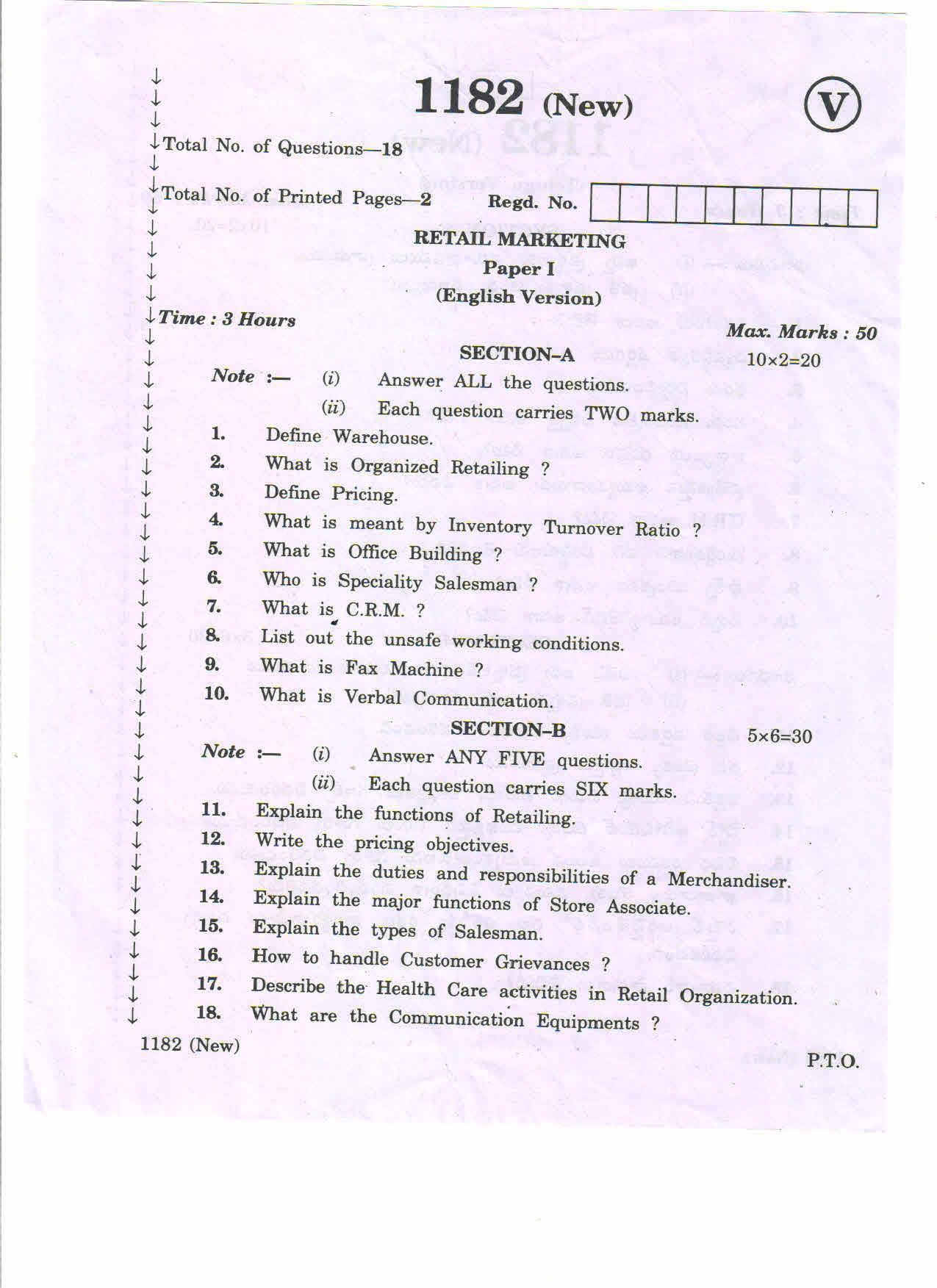 AP Inter 2nd Year Vocational Question Paper March - 2020 - Retail Marketing-I - Page 1