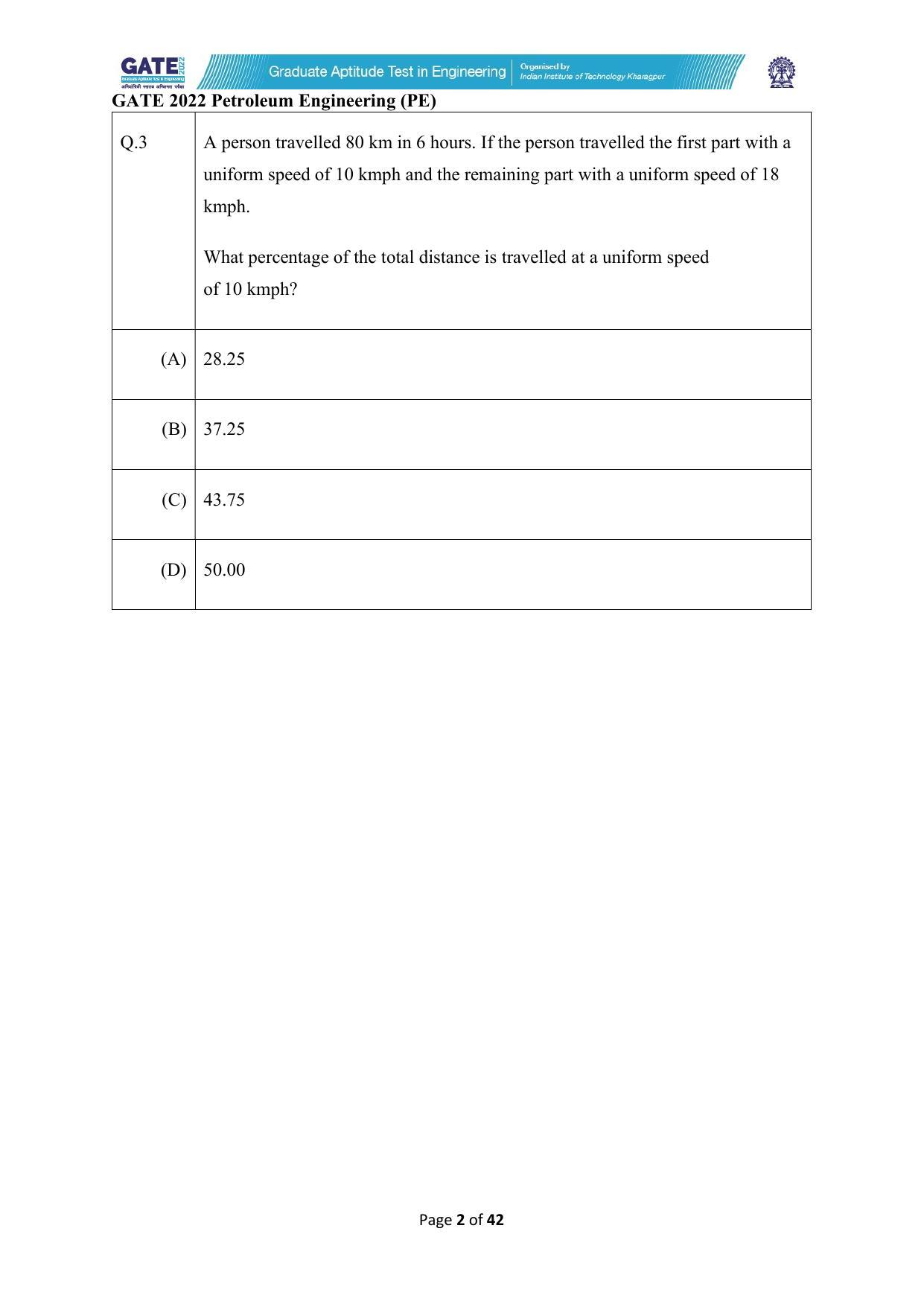 GATE 2022 Petroleum Engineering (PE) Question Paper - Page 2