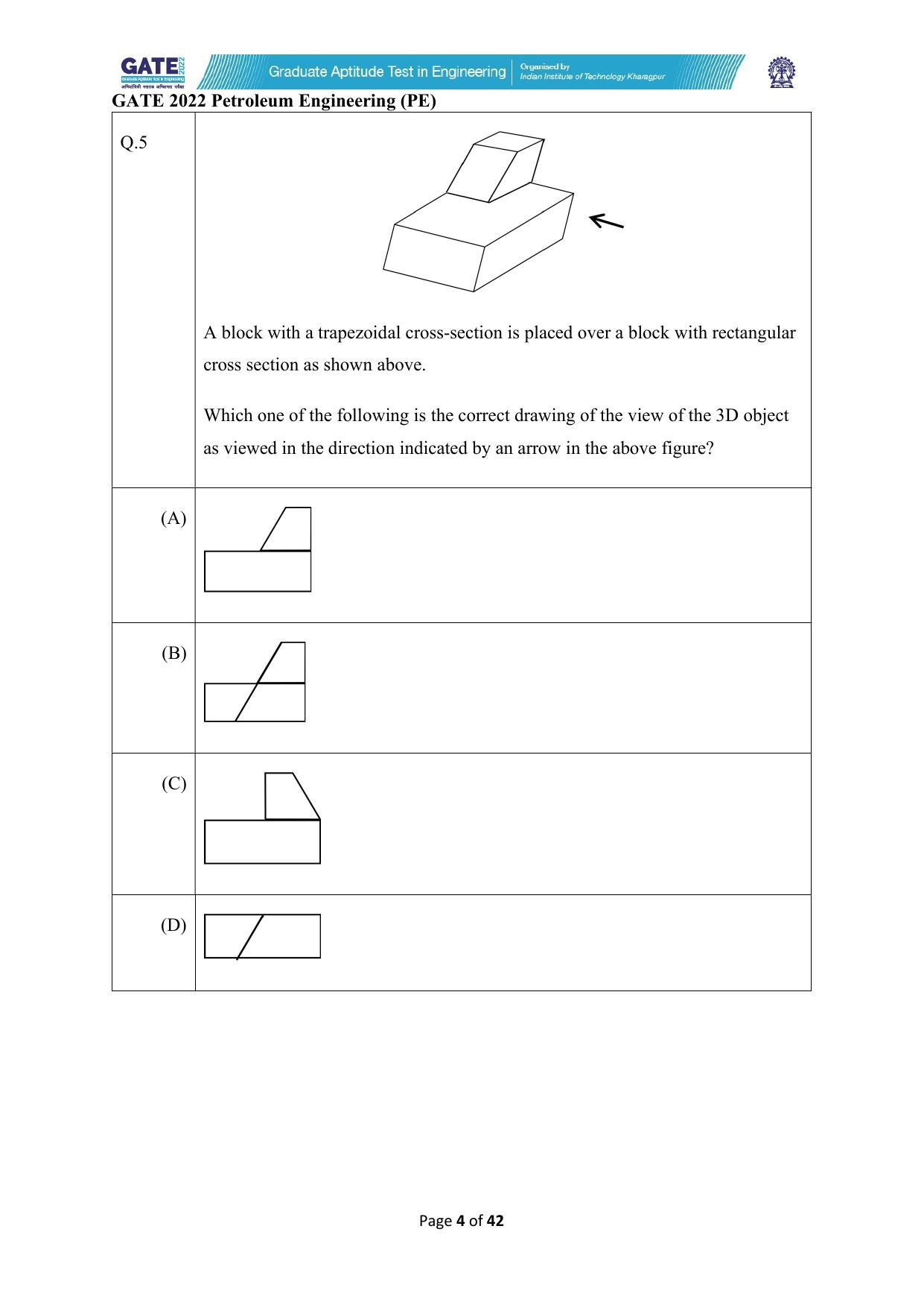 GATE 2022 Petroleum Engineering (PE) Question Paper - Page 4
