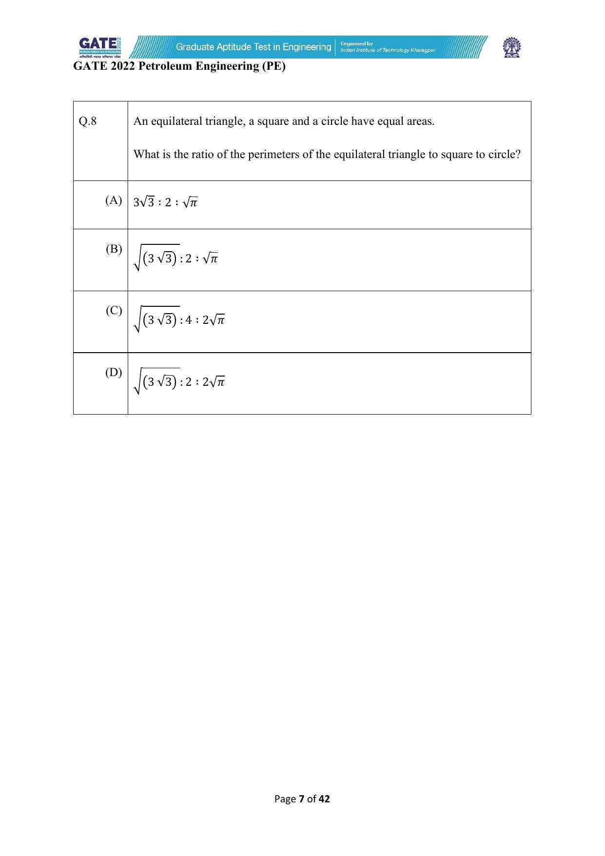 GATE 2022 Petroleum Engineering (PE) Question Paper - Page 7