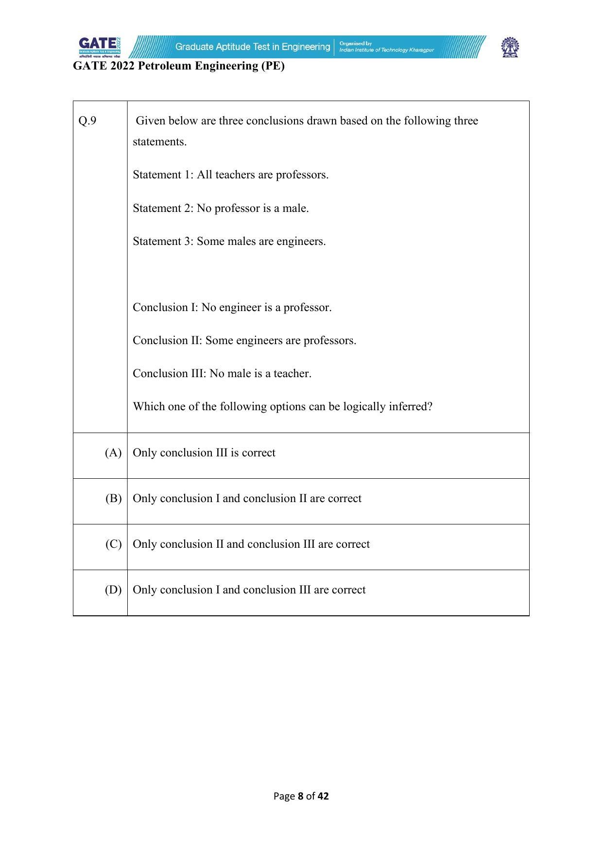 GATE 2022 Petroleum Engineering (PE) Question Paper - Page 8