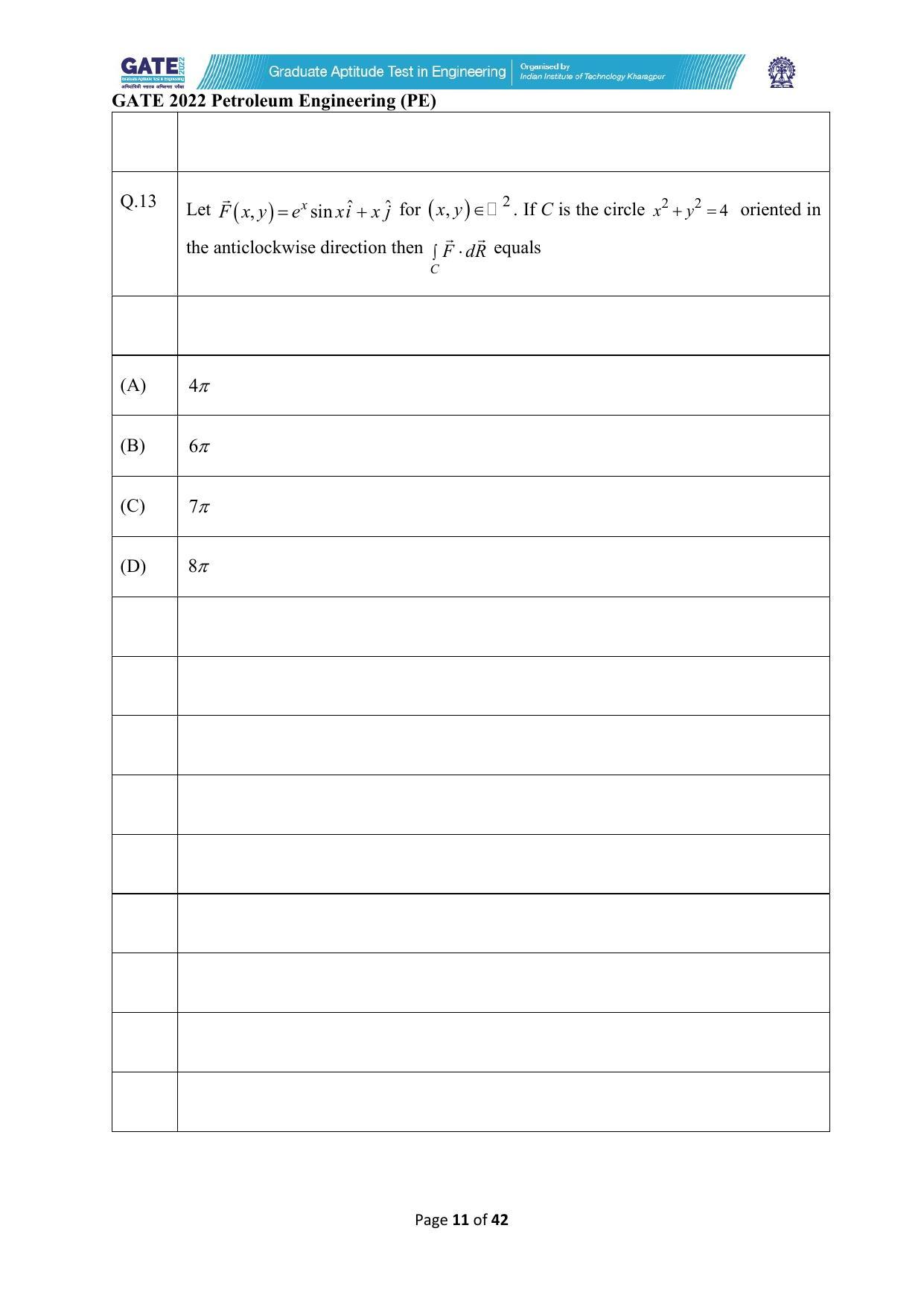 GATE 2022 Petroleum Engineering (PE) Question Paper - Page 11