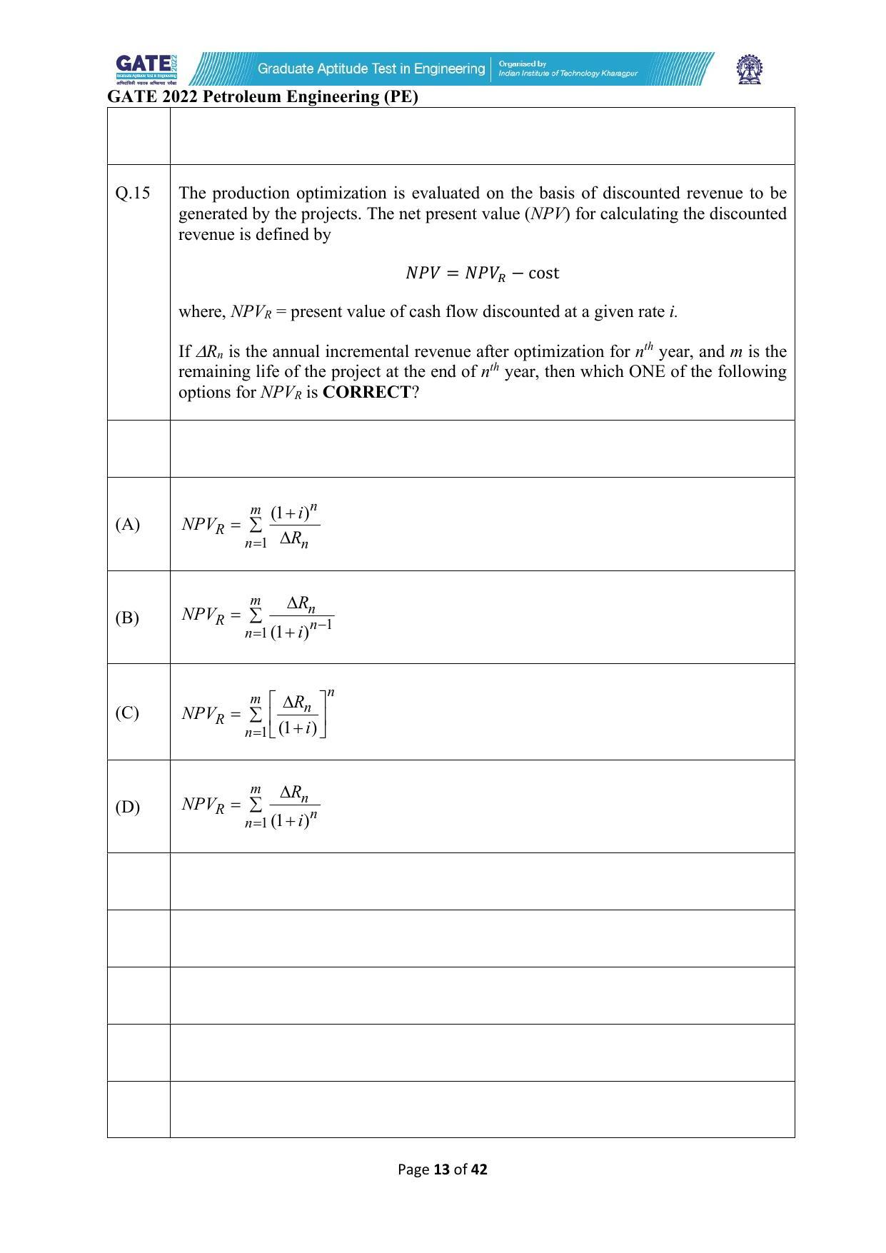 GATE 2022 Petroleum Engineering (PE) Question Paper - Page 13