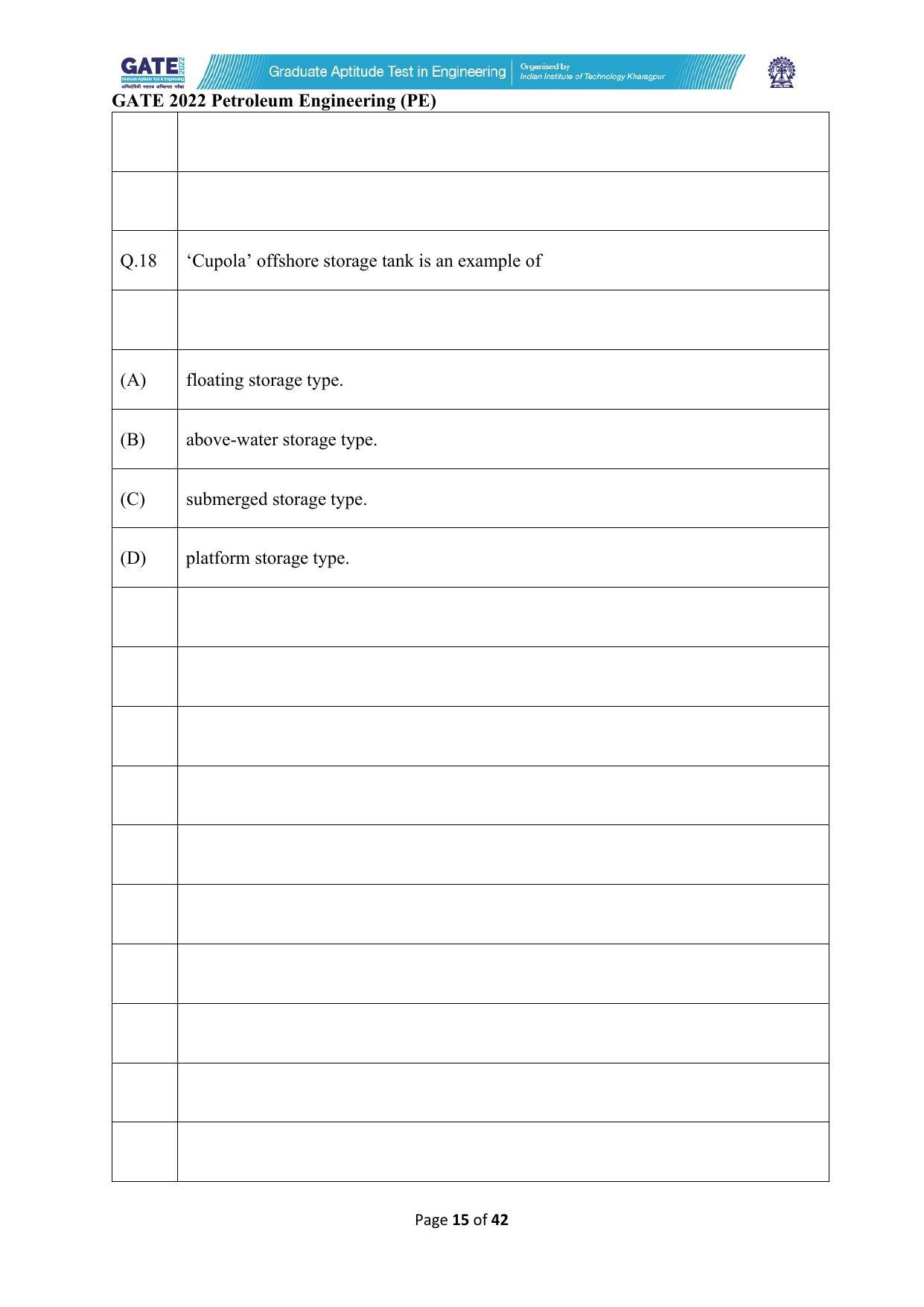 GATE 2022 Petroleum Engineering (PE) Question Paper - Page 15