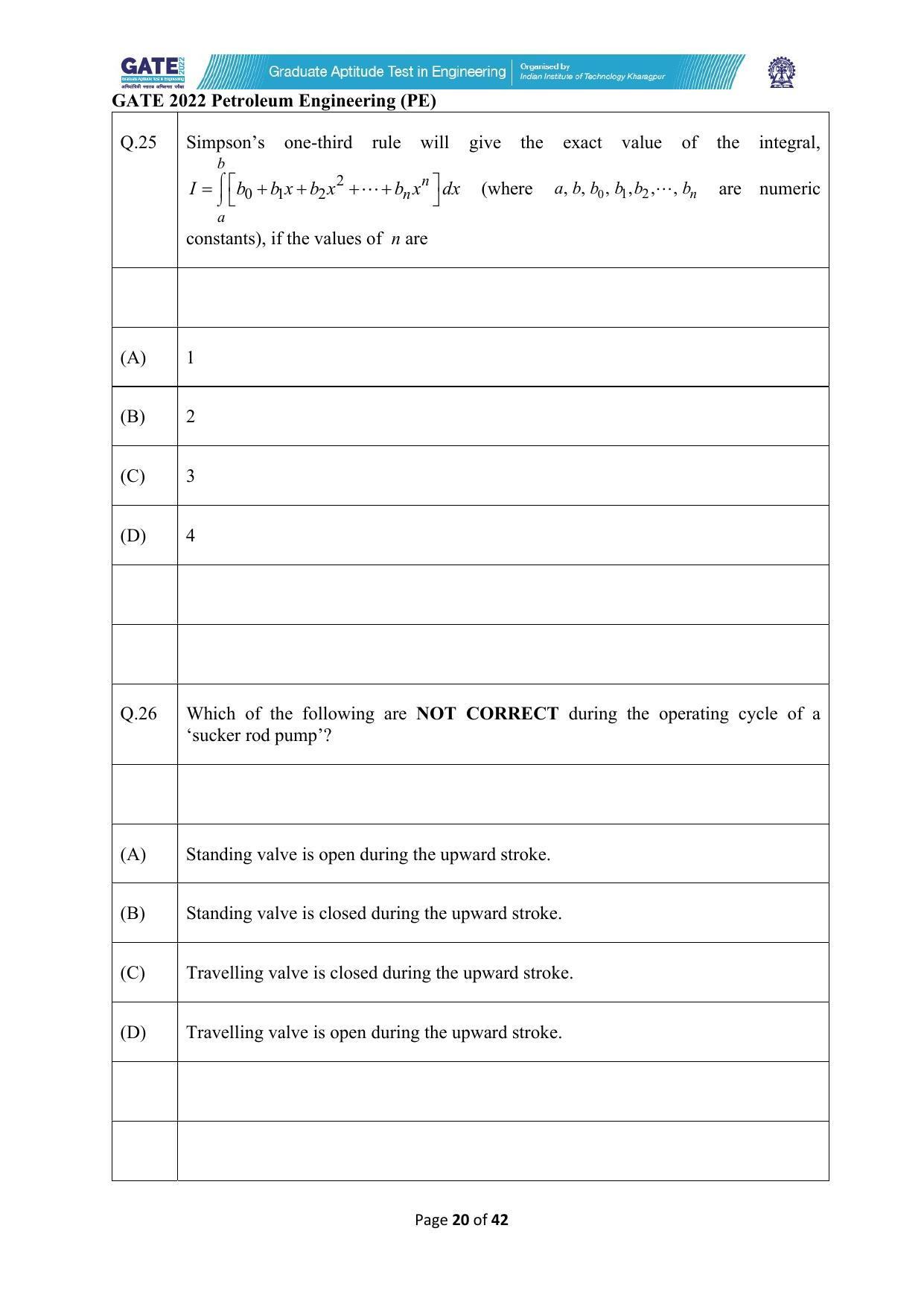 GATE 2022 Petroleum Engineering (PE) Question Paper - Page 20