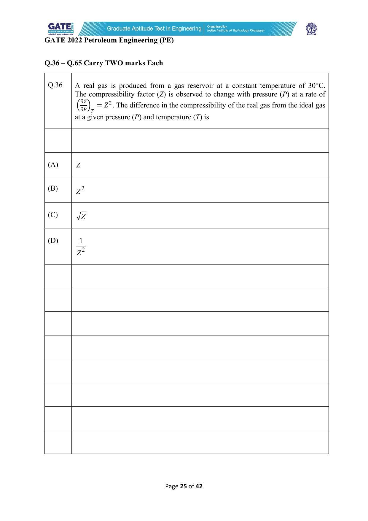 GATE 2022 Petroleum Engineering (PE) Question Paper - Page 25