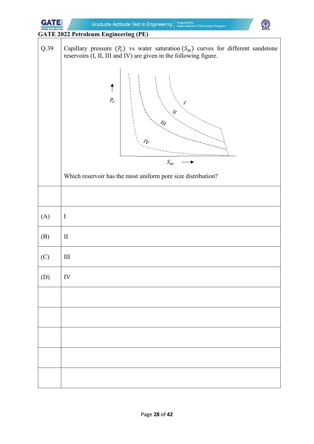 GATE 2022 Petroleum Engineering (PE) Question Paper - Page 28