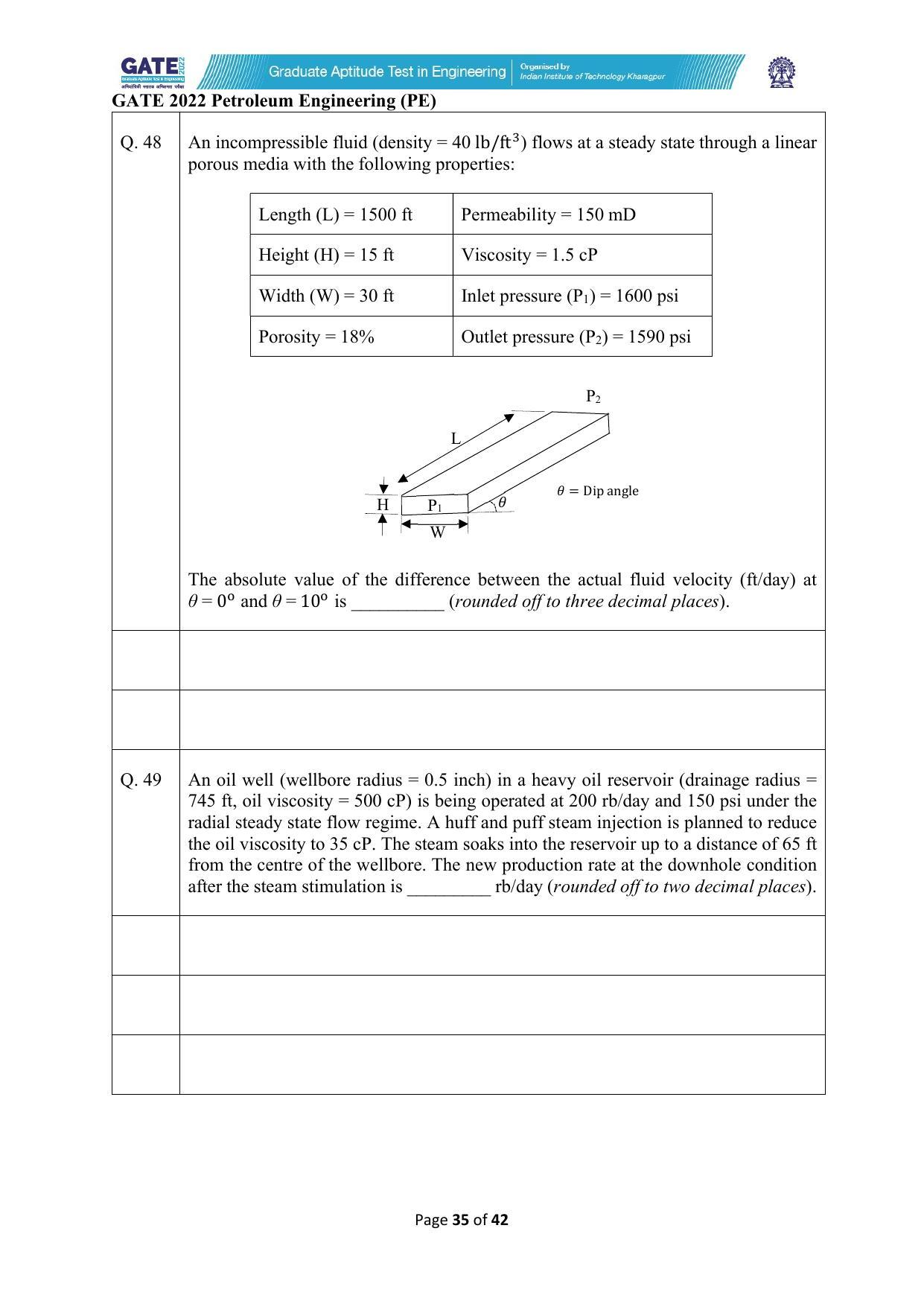 GATE 2022 Petroleum Engineering (PE) Question Paper - Page 35