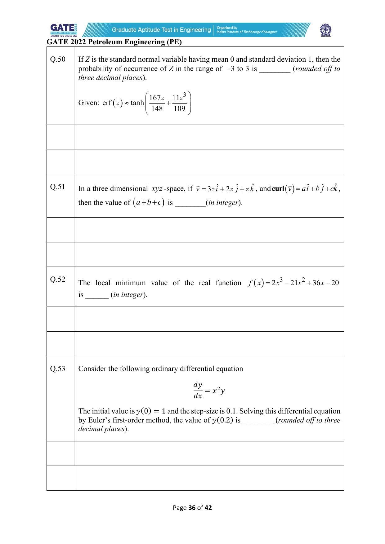 GATE 2022 Petroleum Engineering (PE) Question Paper - Page 36