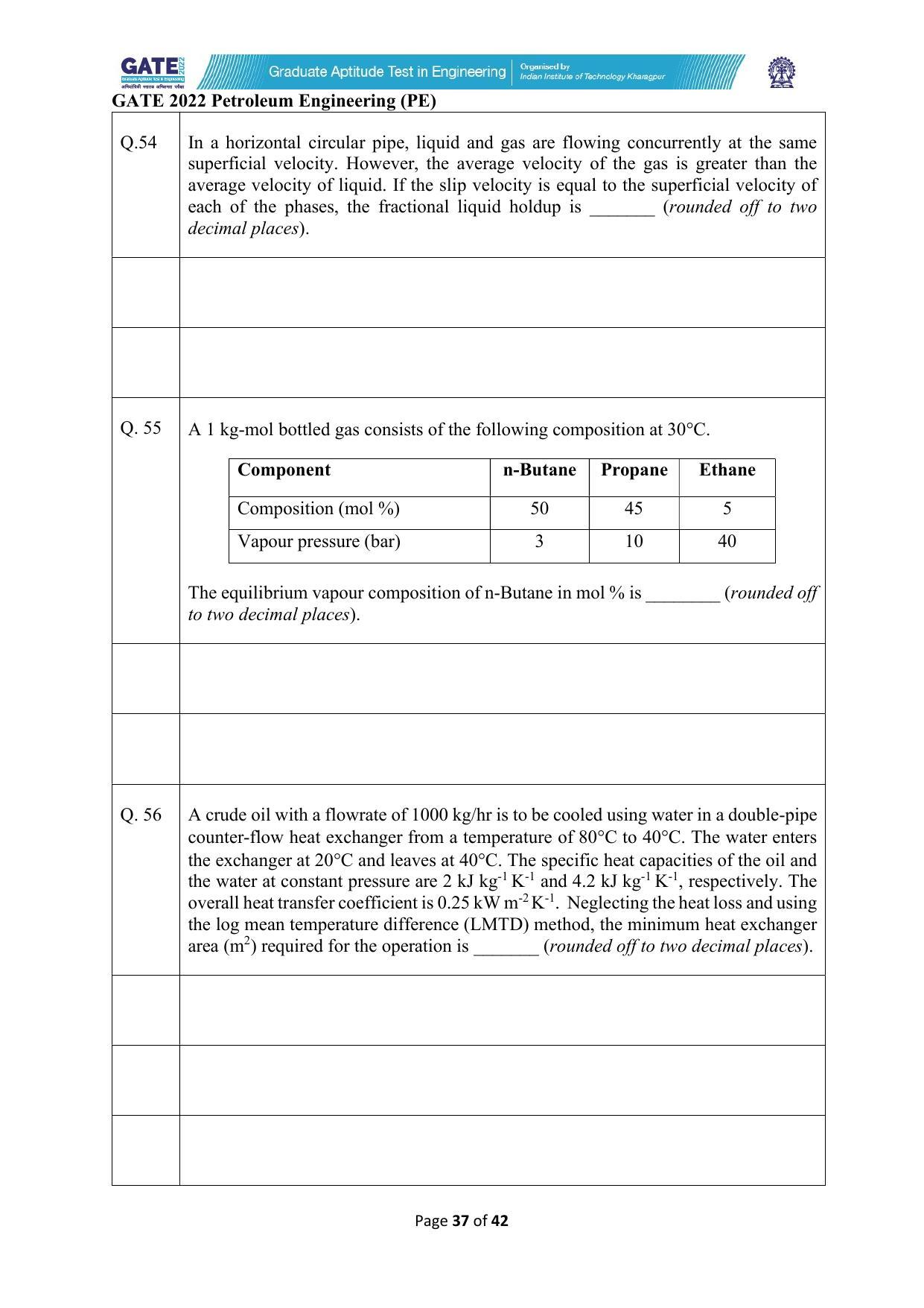 GATE 2022 Petroleum Engineering (PE) Question Paper - Page 37
