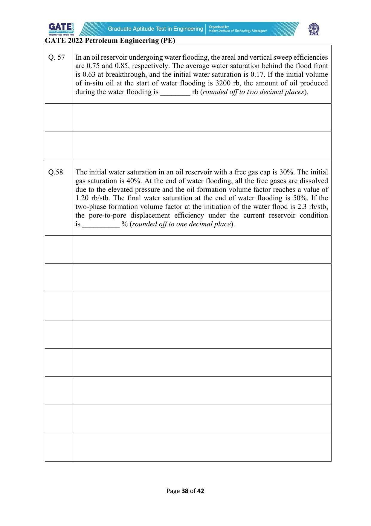 GATE 2022 Petroleum Engineering (PE) Question Paper - Page 38