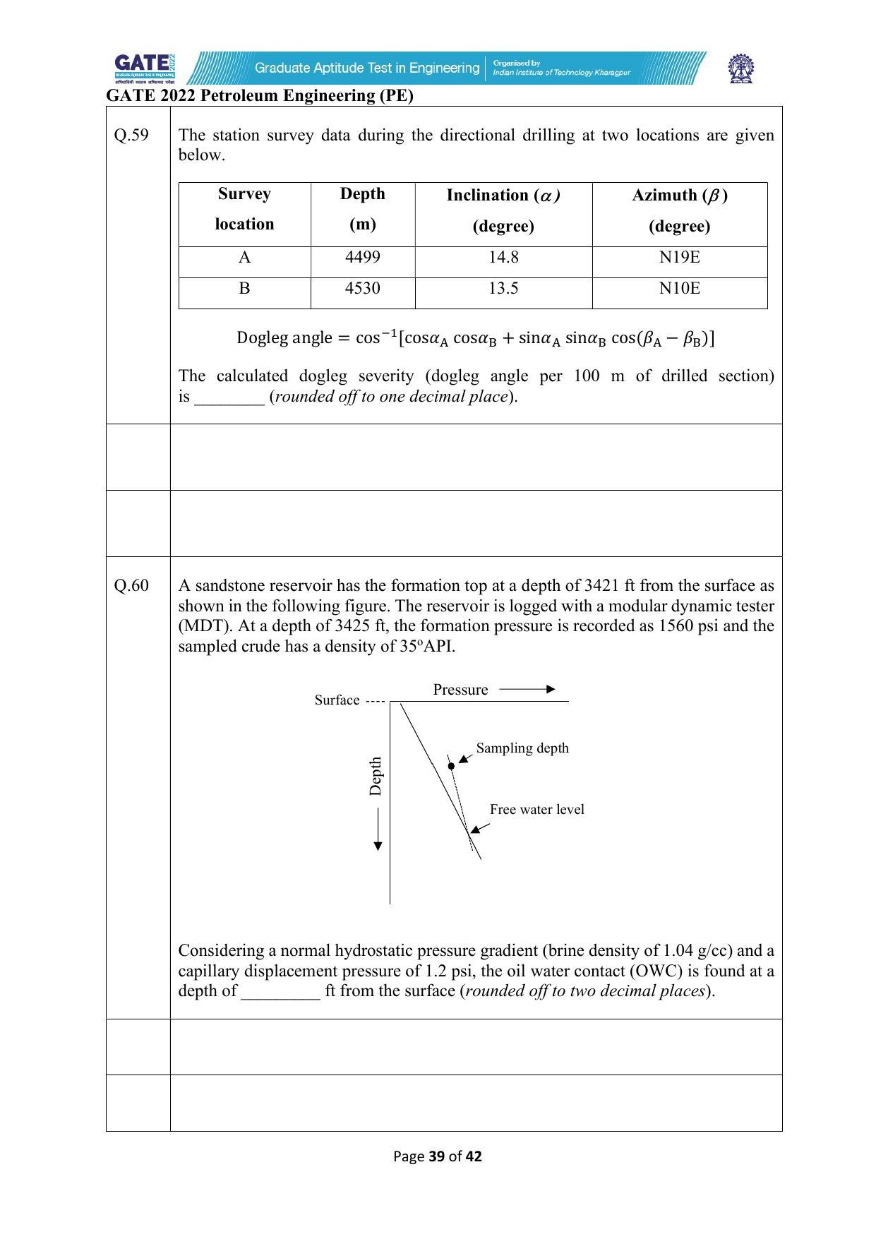 GATE 2022 Petroleum Engineering (PE) Question Paper - Page 39