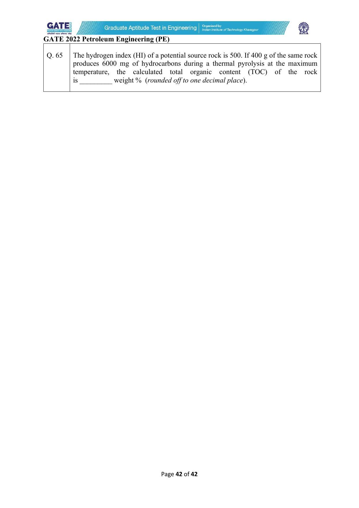 GATE 2022 Petroleum Engineering (PE) Question Paper - Page 42