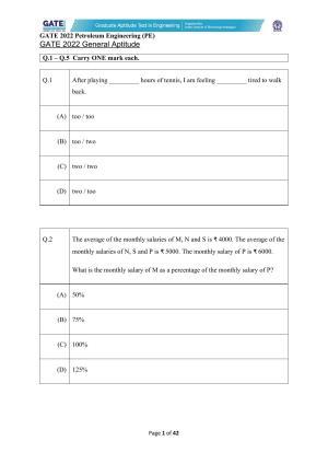 GATE 2022 Petroleum Engineering (PE) Question Paper