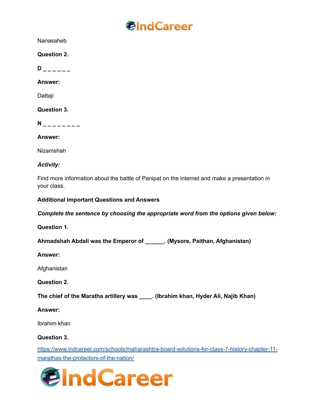 Maharashtra Board Solutions for Class 7- History: Chapter 11- Marathas - The Protectors of the Nation - Page 5
