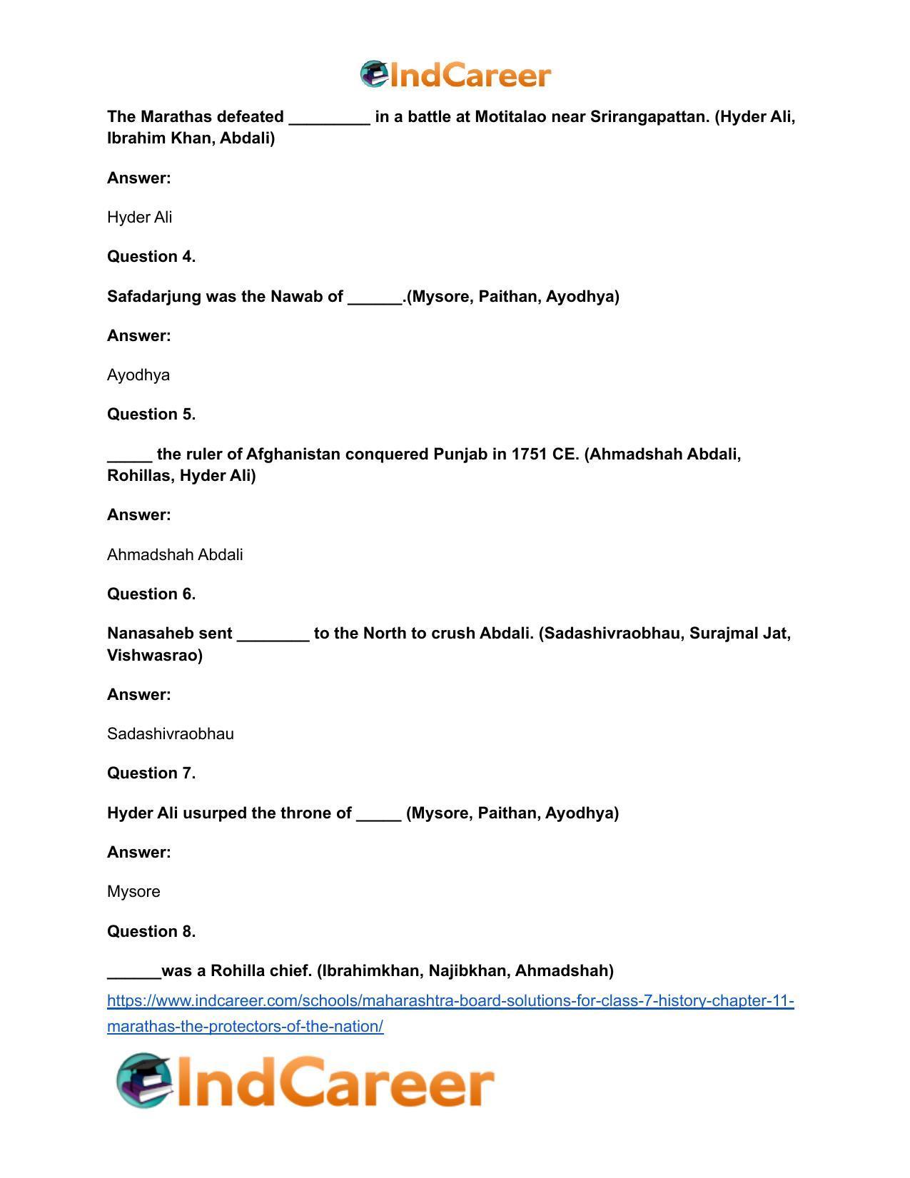 Maharashtra Board Solutions for Class 7- History: Chapter 11- Marathas - The Protectors of the Nation - Page 6