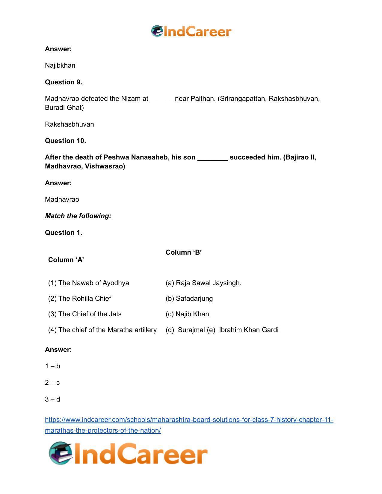 Maharashtra Board Solutions for Class 7- History: Chapter 11- Marathas - The Protectors of the Nation - Page 7