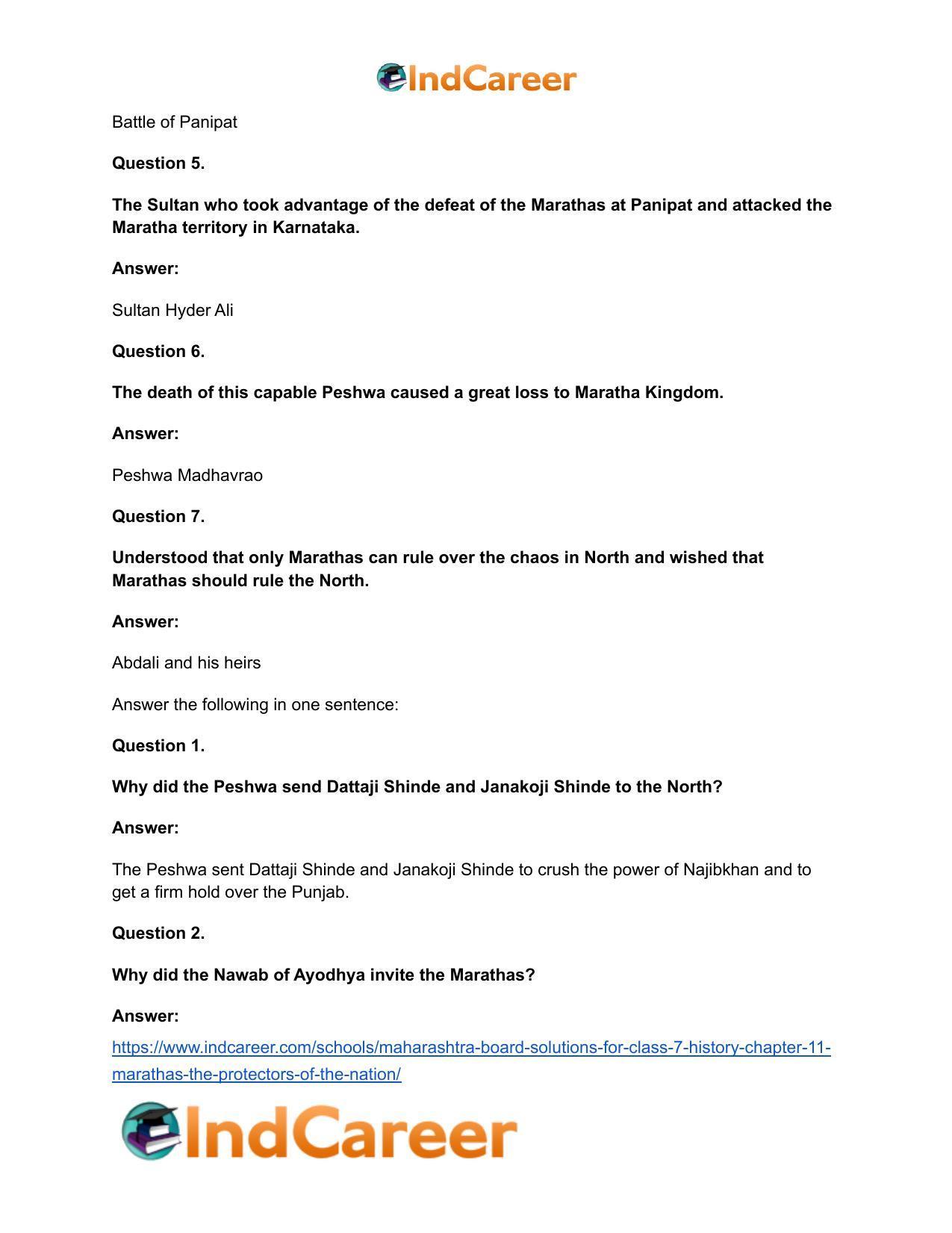 Maharashtra Board Solutions for Class 7- History: Chapter 11- Marathas - The Protectors of the Nation - Page 9