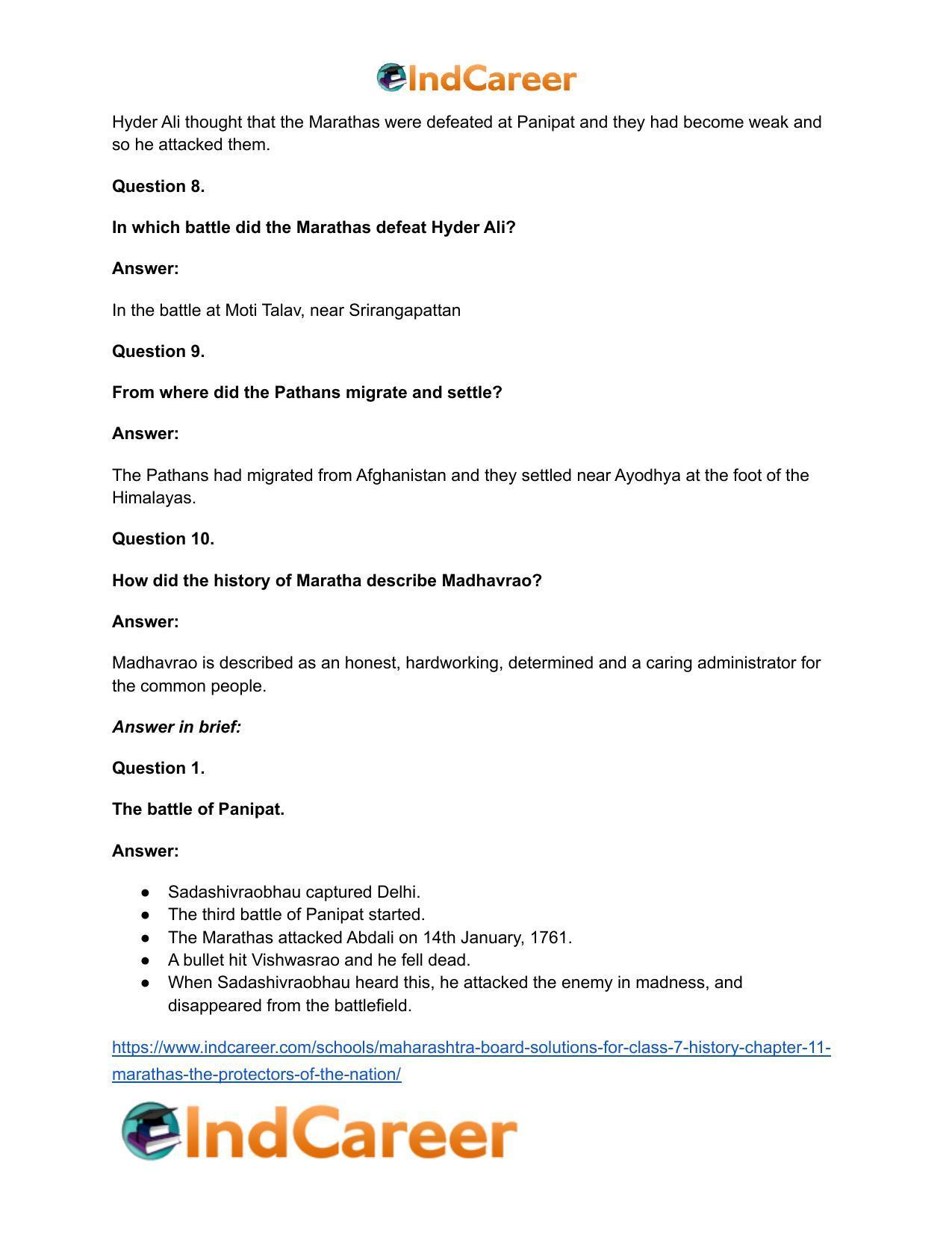 Maharashtra Board Solutions for Class 7- History: Chapter 11- Marathas - The Protectors of the Nation - Page 11
